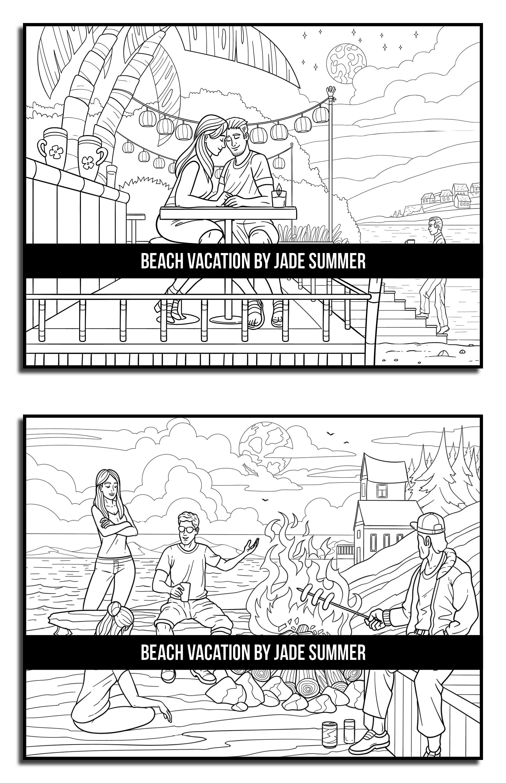 Beach Vacation: An Adult Coloring Book with Fun Scenes, Beautiful Oceans, Romantic Couples, Tropical Landscapes, and More!