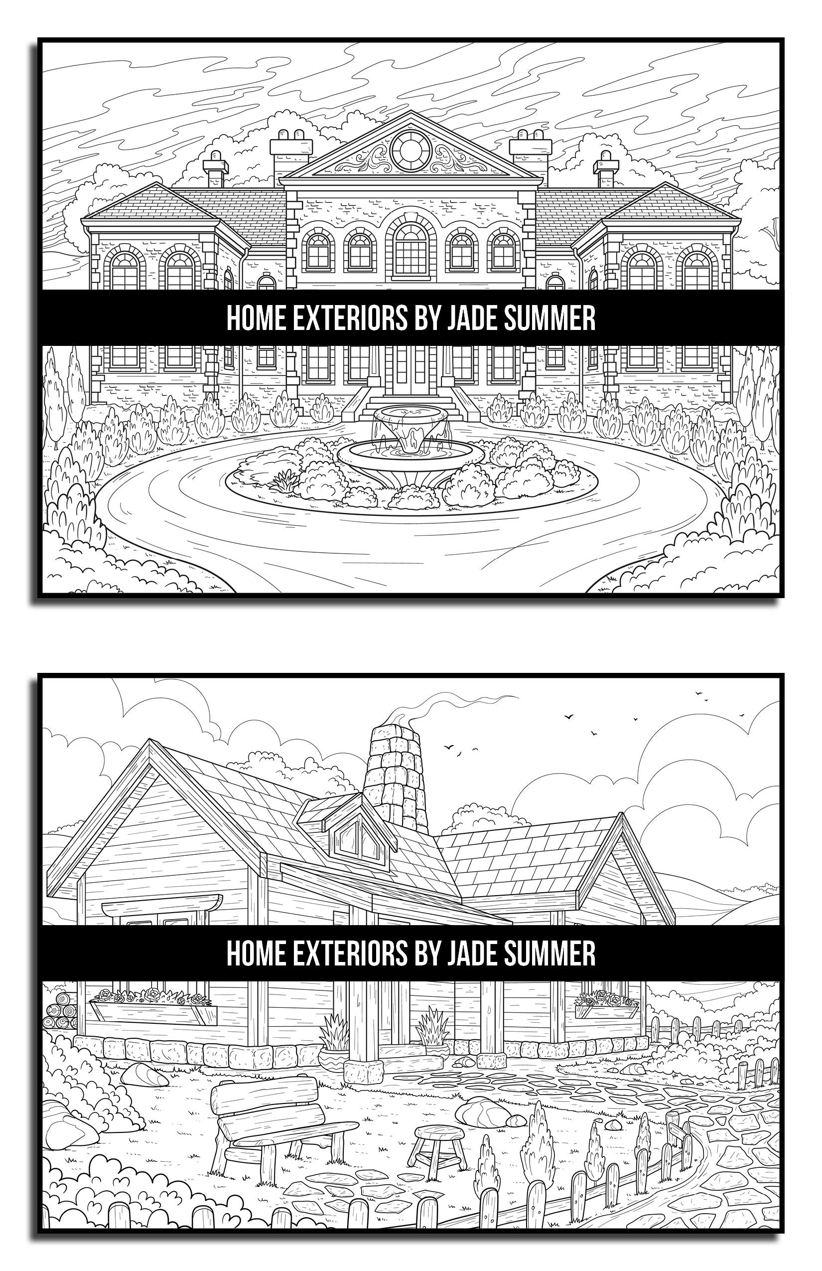 Home Exteriors Coloring Book: For Adults with Beautiful Houses, Cozy Cabins, Luxurious Mansions, and Country Homes