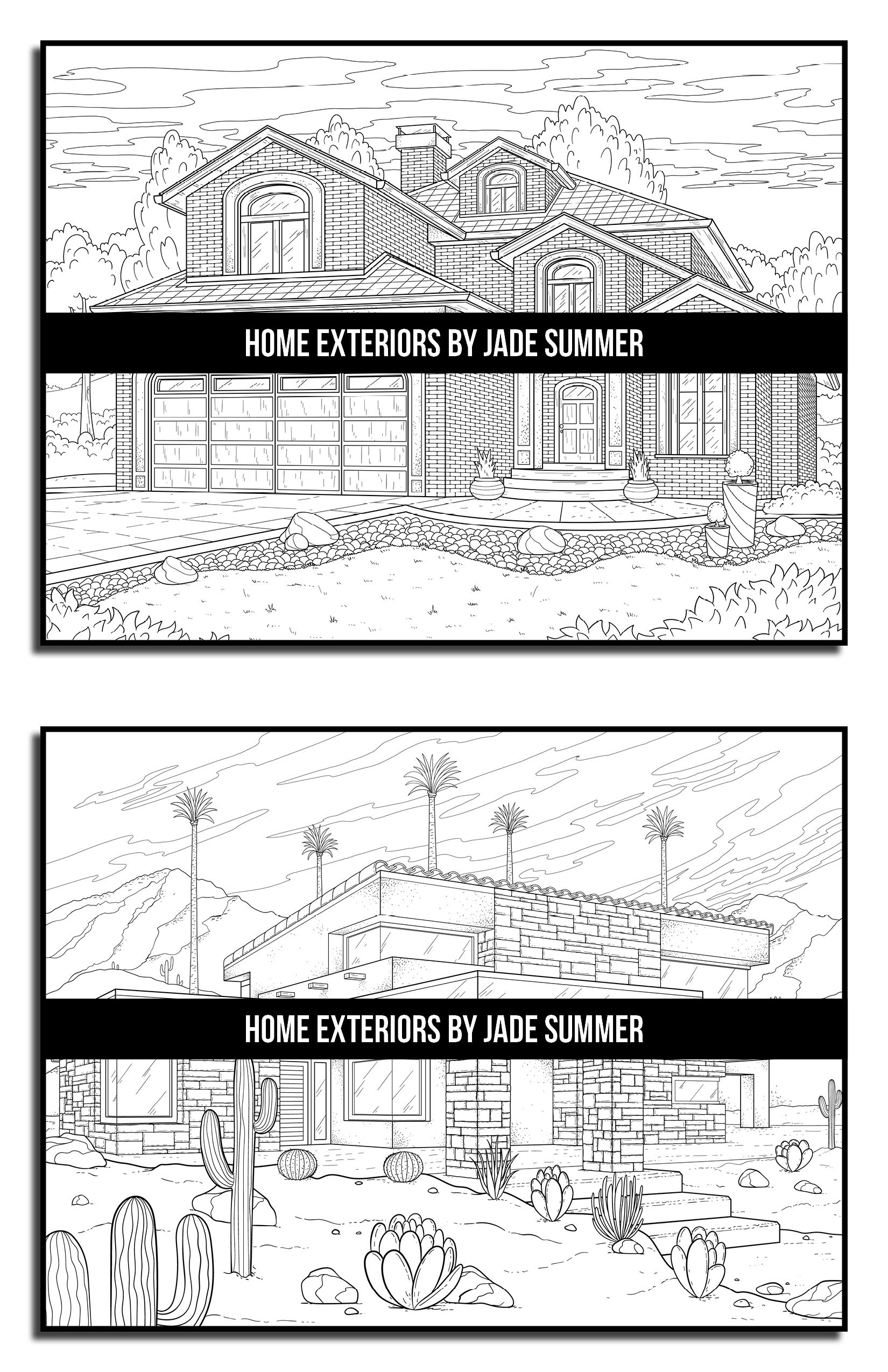 Home Exteriors Coloring Book: For Adults with Beautiful Houses, Cozy Cabins, Luxurious Mansions, and Country Homes
