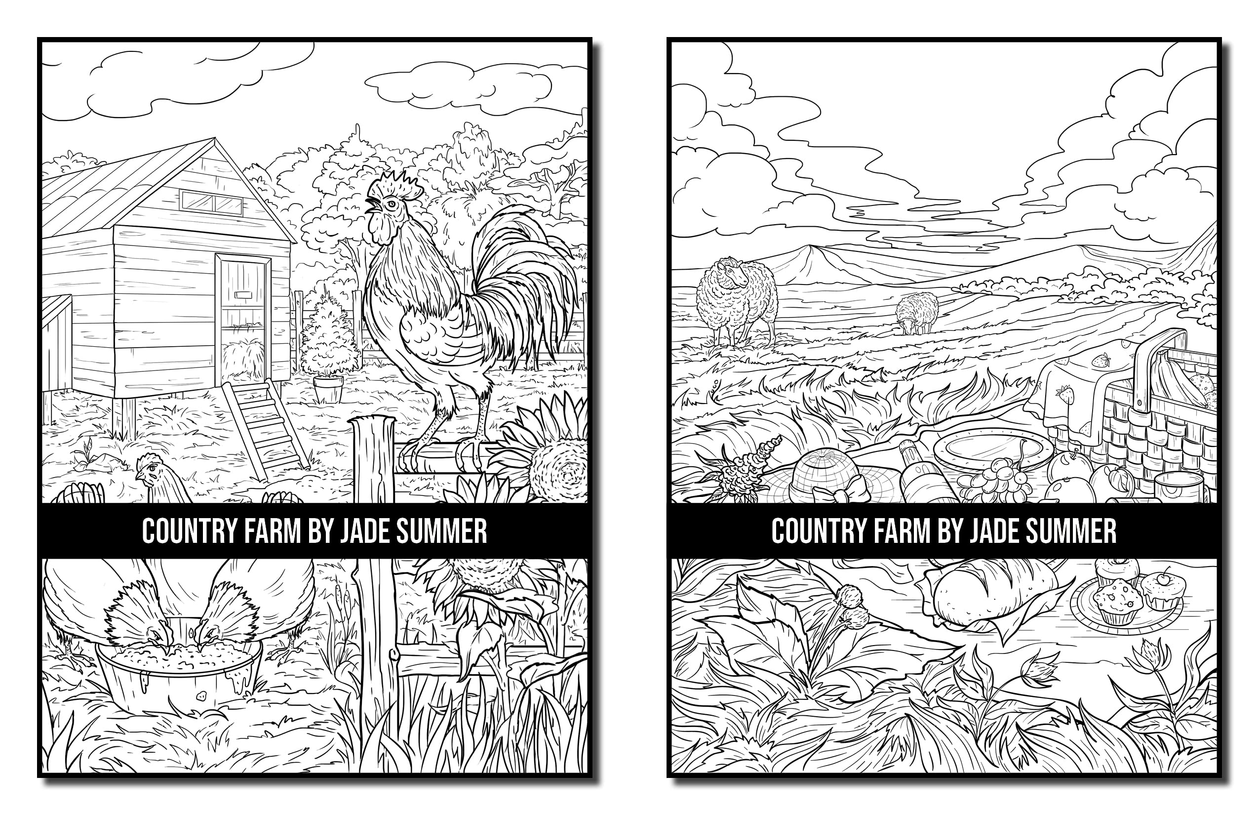 Country Farm Coloring Book: For Adults with Playful Animals, Beautiful Flowers, and Nature Scenes for Relaxation (Country Coloring Books)