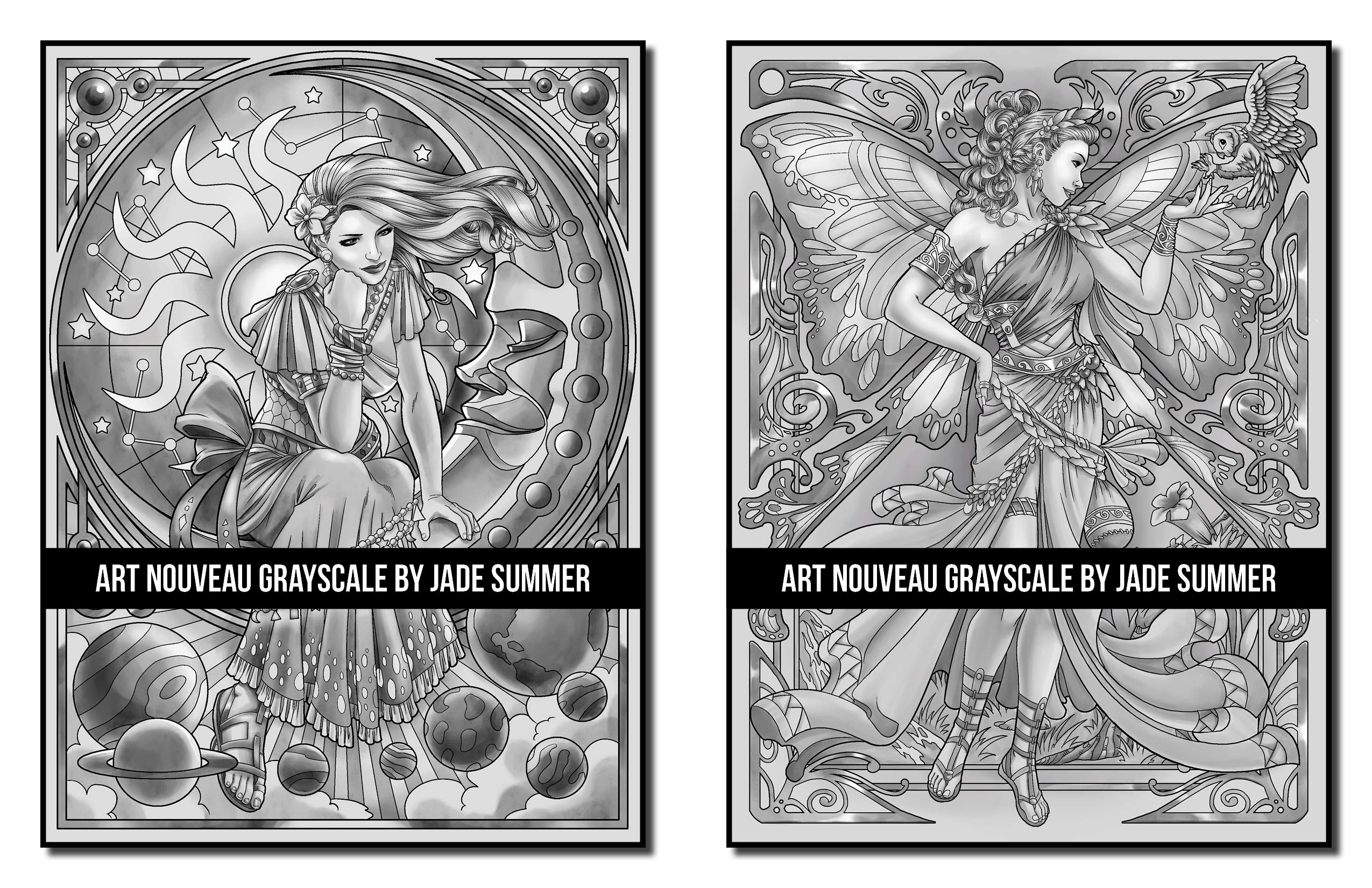 Art Nouveau Grayscale: An Adult Coloring Book with Fantasy Women, Mythical Creatures, and Detailed Designs for Relaxation (Grayscale Coloring Books)