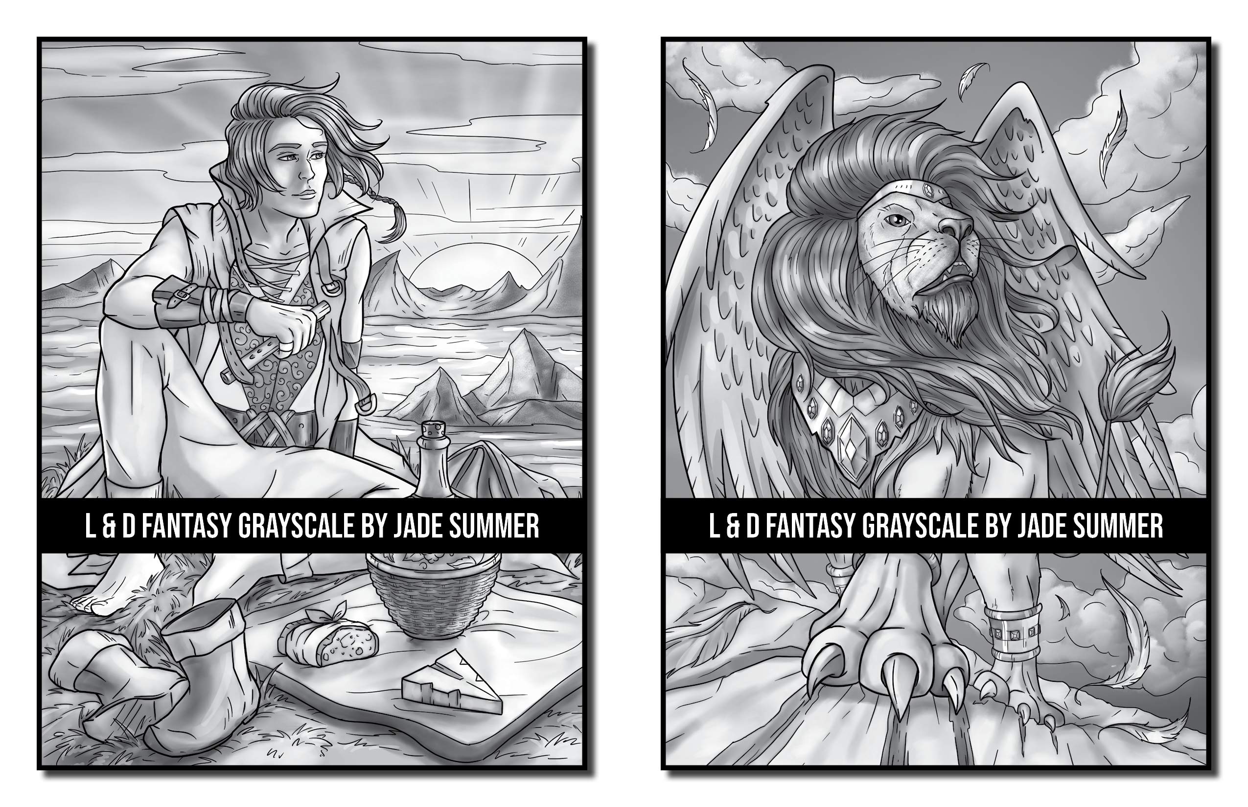 Light & Dark Fantasy: A Grayscale Coloring Book Collection with Beautiful Women, Magical Creatures, and Relaxing Fantasy Scenes (Grayscale Coloring Books)