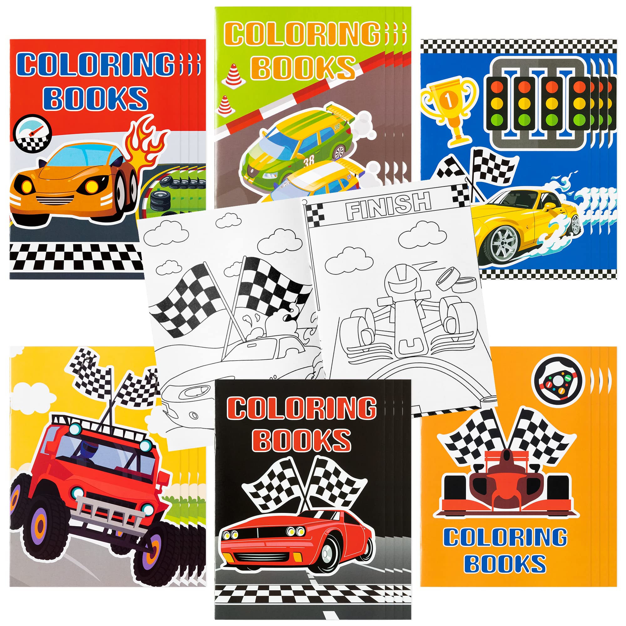 JAPBOR 24pcs Race Car Coloring Books Bulk for Kids Party Favors, Racing Small Art Color Book for Goody Bags Birthday Painting Games Gifts, Truck Transportation Themed DIY Doodle Mini Booklet Supplies