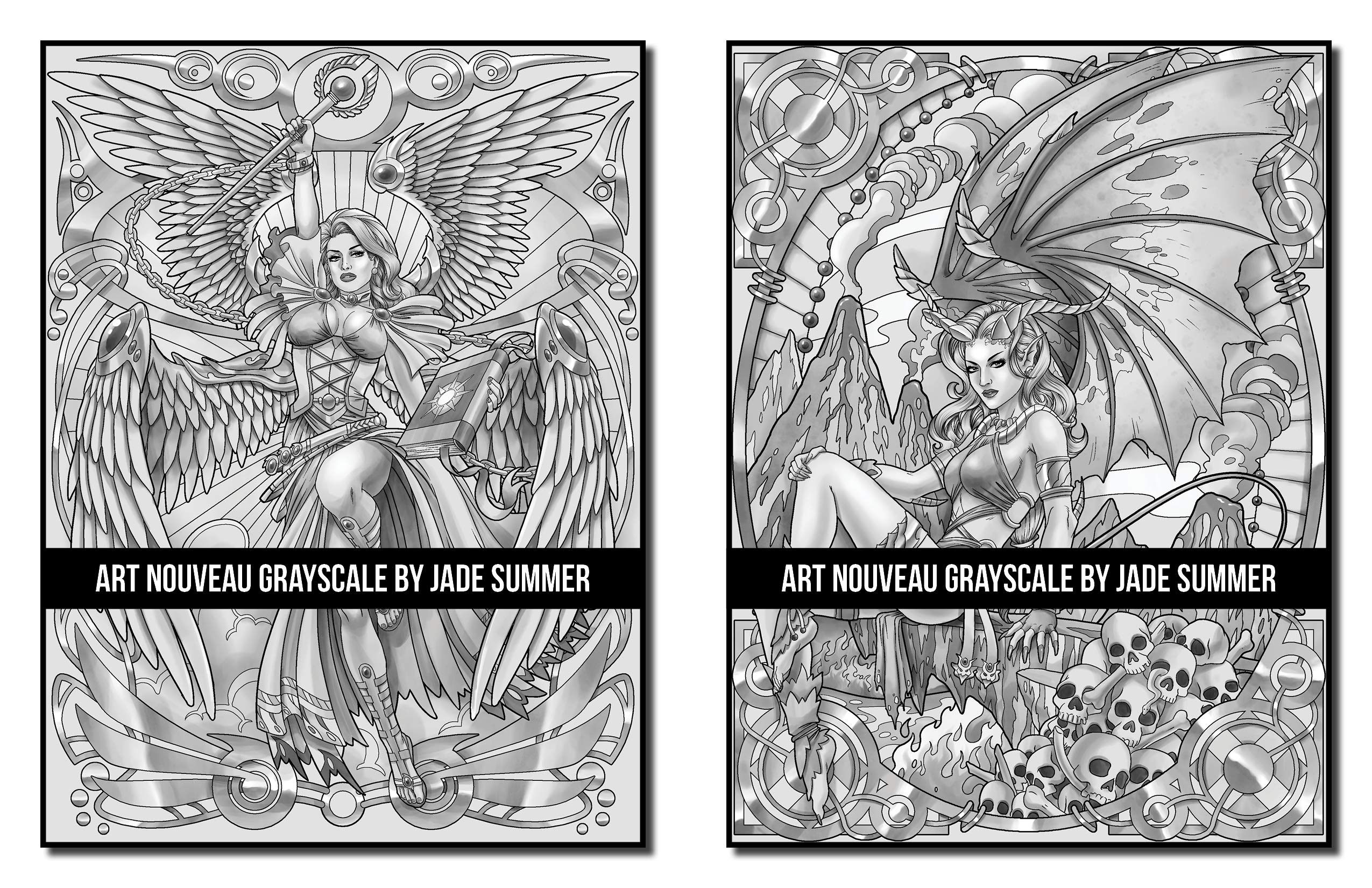 Art Nouveau Grayscale: An Adult Coloring Book with Fantasy Women, Mythical Creatures, and Detailed Designs for Relaxation (Grayscale Coloring Books)