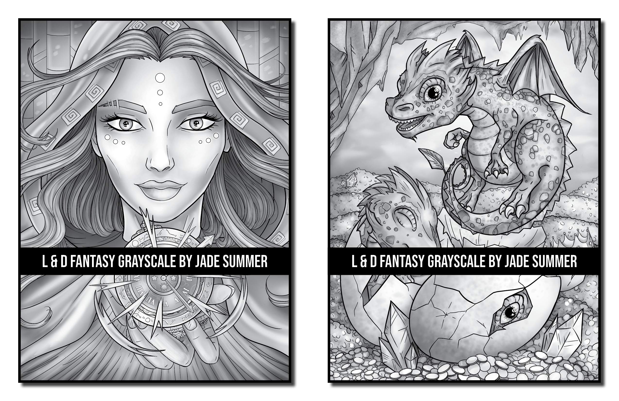 Light & Dark Fantasy: A Grayscale Coloring Book Collection with Beautiful Women, Magical Creatures, and Relaxing Fantasy Scenes (Grayscale Coloring Books)