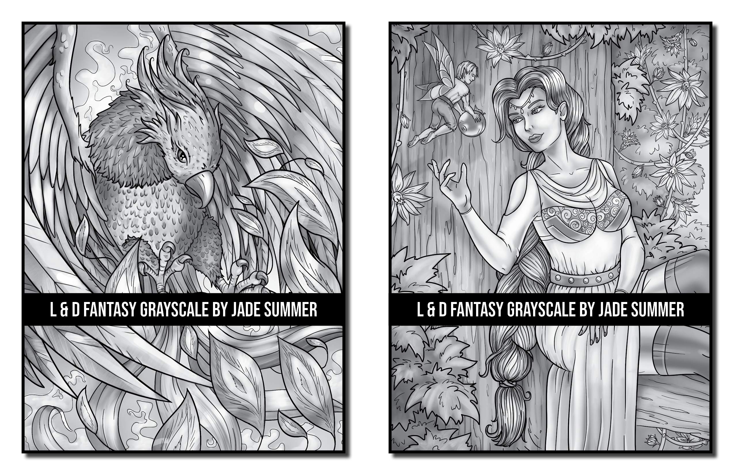 Light & Dark Fantasy: A Grayscale Coloring Book Collection with Beautiful Women, Magical Creatures, and Relaxing Fantasy Scenes (Grayscale Coloring Books)