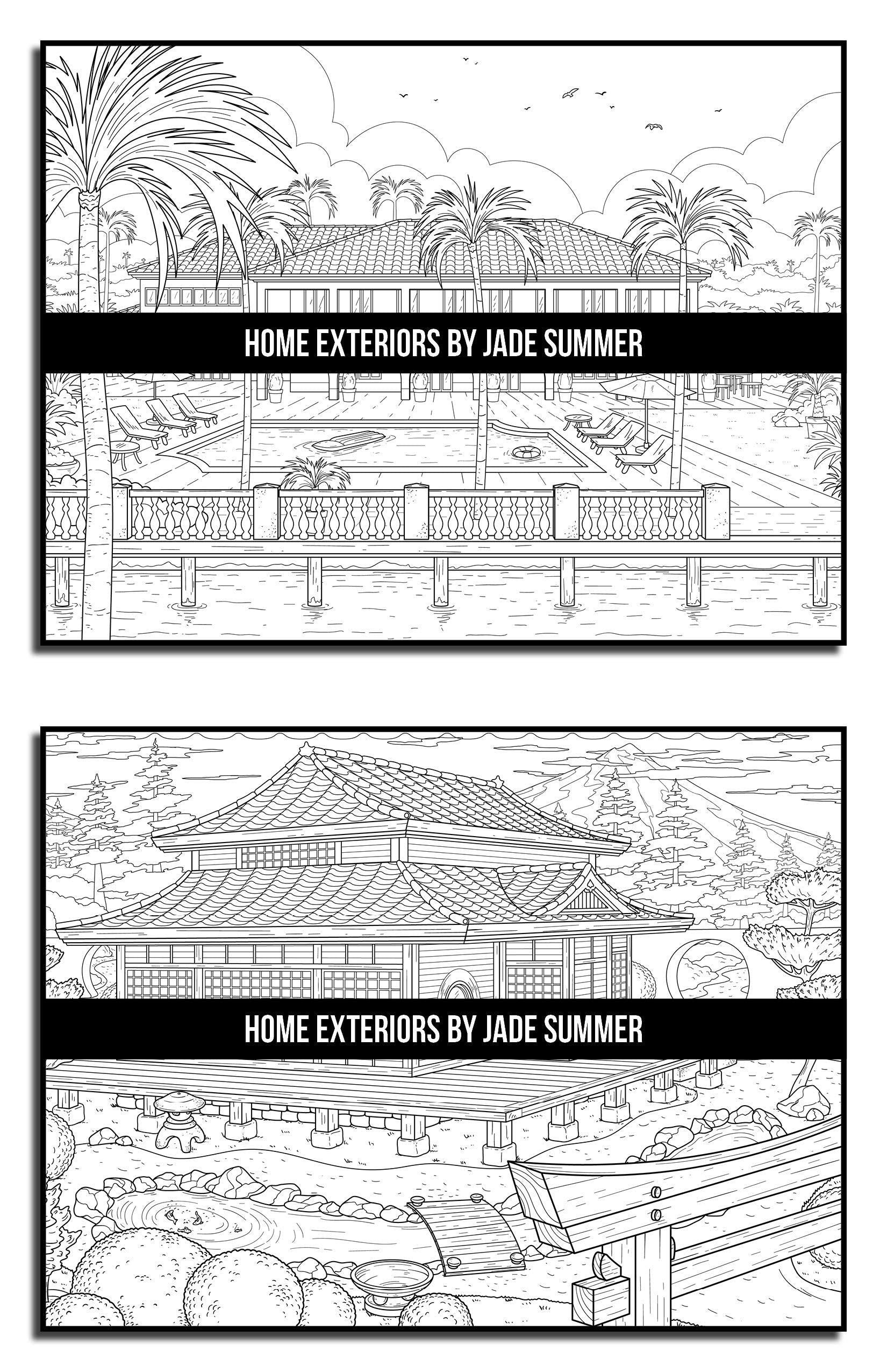 Home Exteriors Coloring Book: For Adults with Beautiful Houses, Cozy Cabins, Luxurious Mansions, and Country Homes