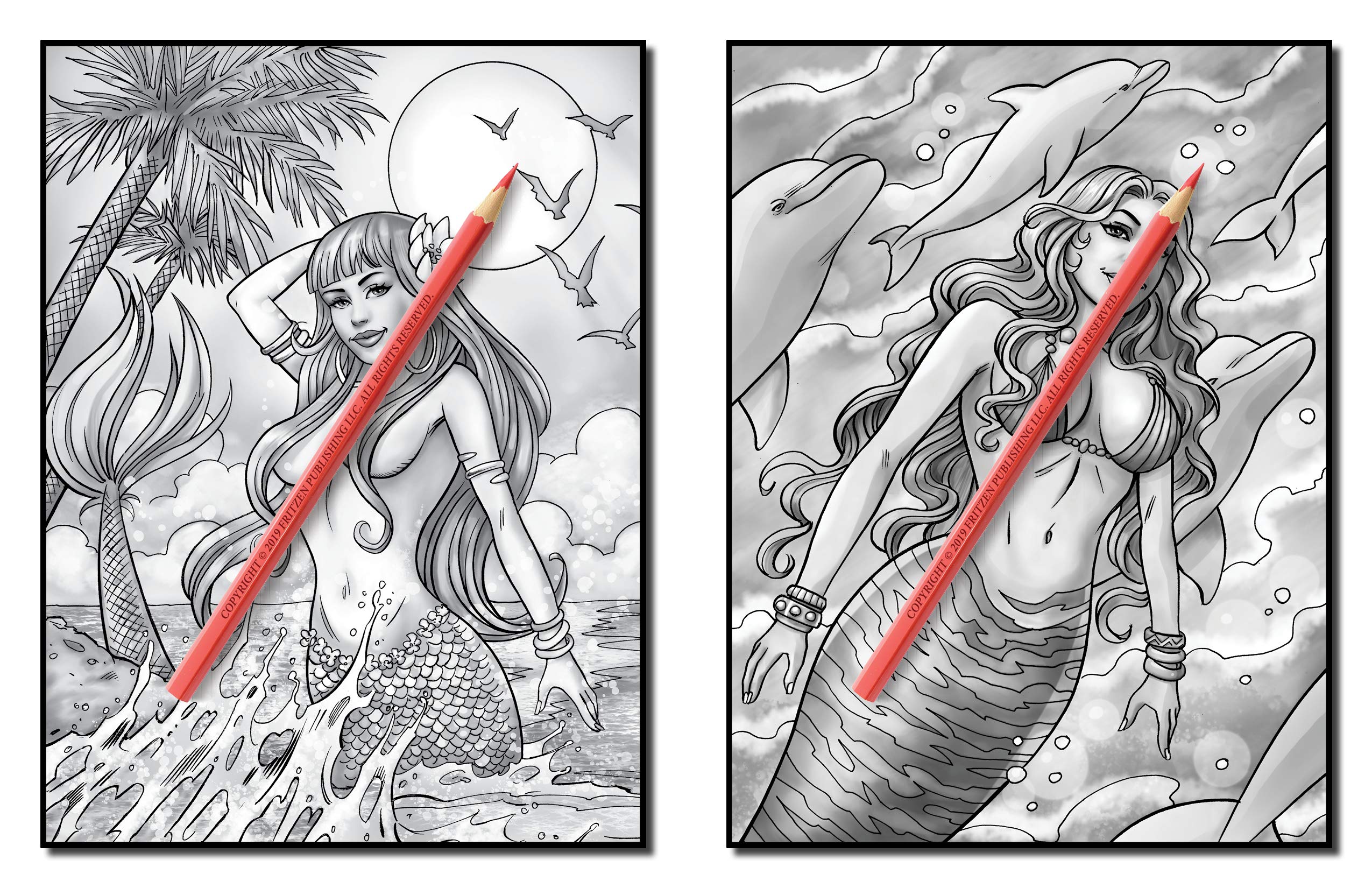 Mermaids Grayscale: An Adult Coloring Book with Sexy Mermaids, Relaxing Tropical Beaches, and Underwater Fantasy Scenes (Grayscale Coloring Books)