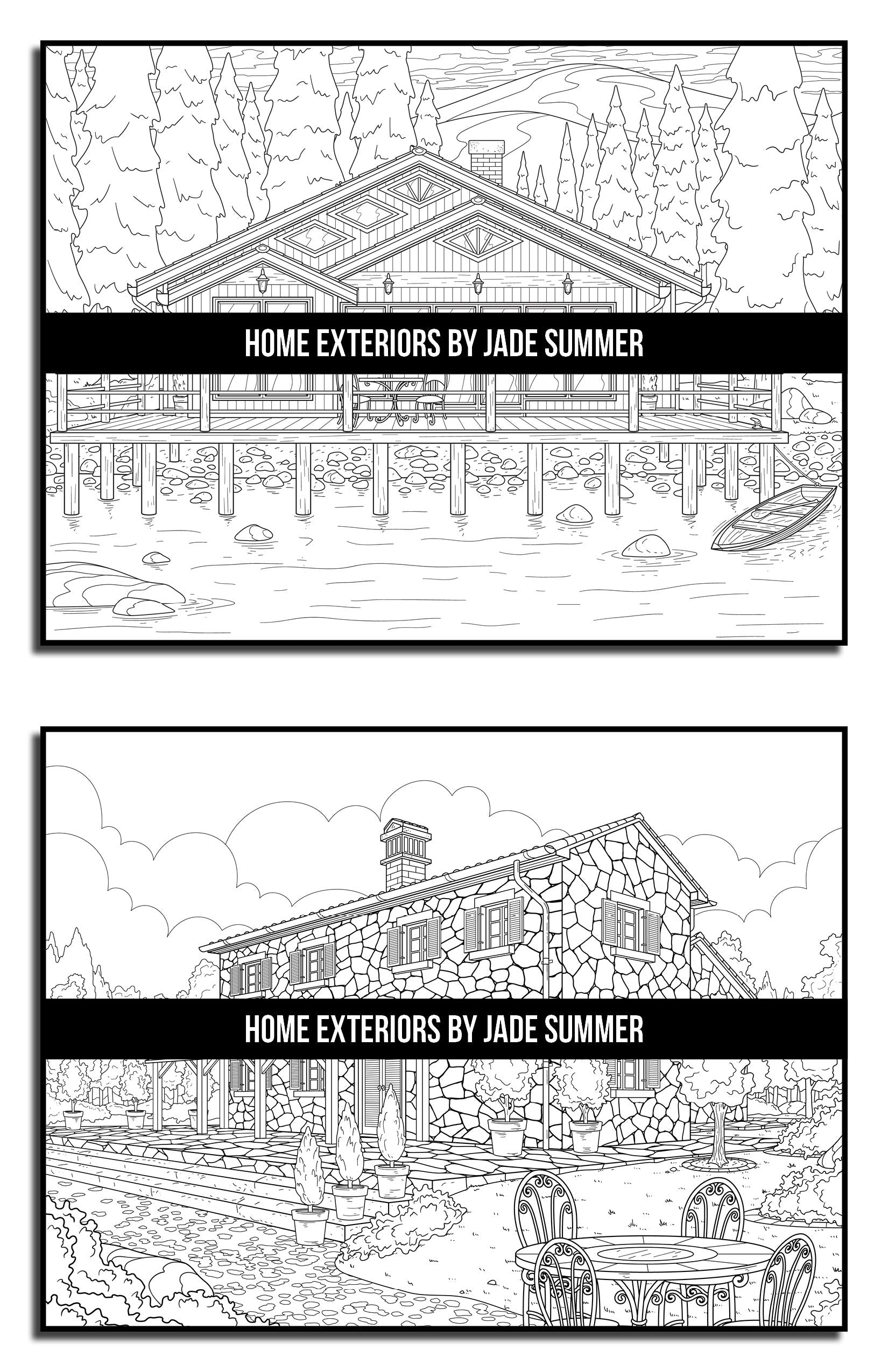 Home Exteriors Coloring Book: For Adults with Beautiful Houses, Cozy Cabins, Luxurious Mansions, and Country Homes