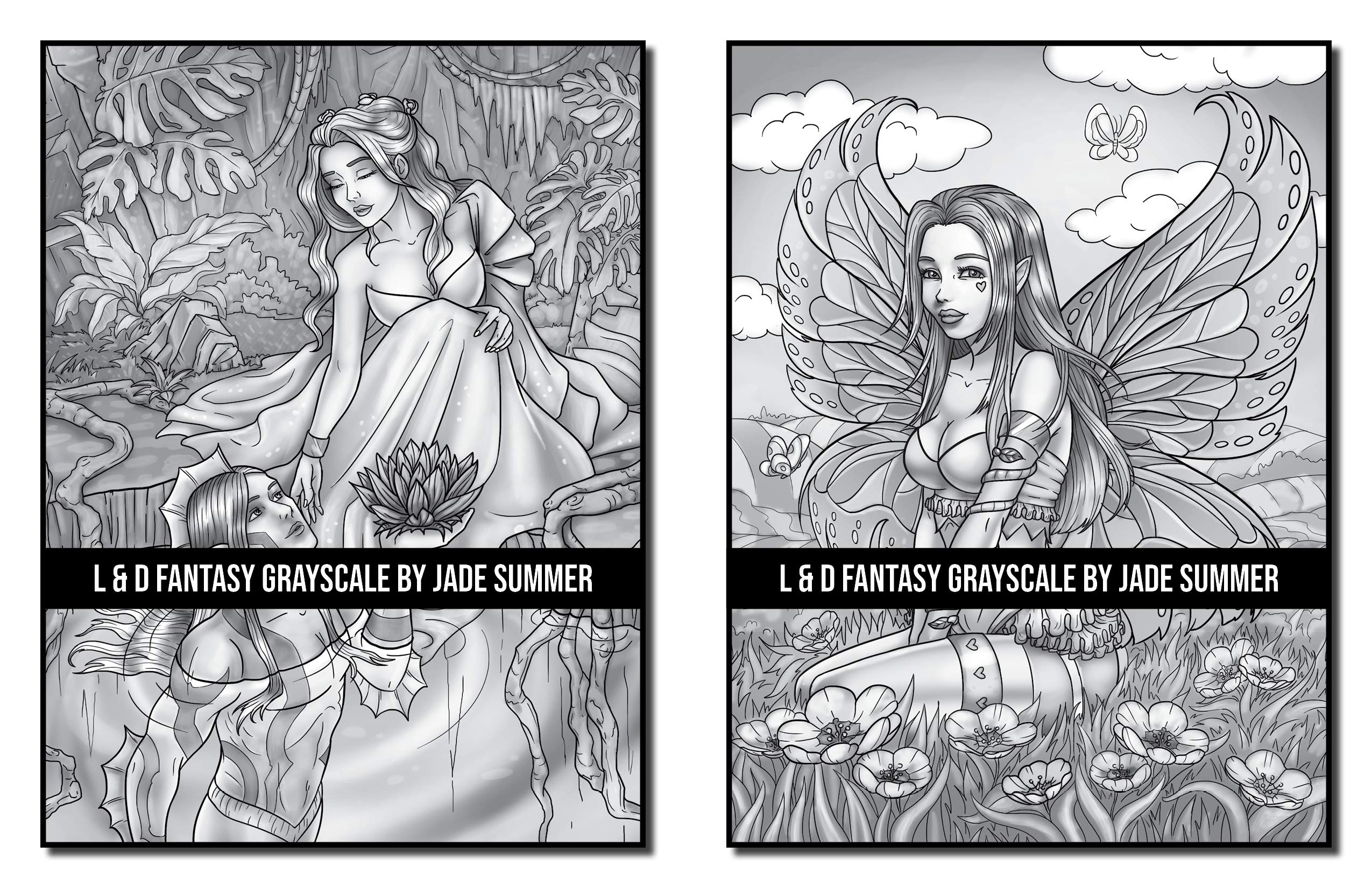 Light & Dark Fantasy: A Grayscale Coloring Book Collection with Beautiful Women, Magical Creatures, and Relaxing Fantasy Scenes (Grayscale Coloring Books)