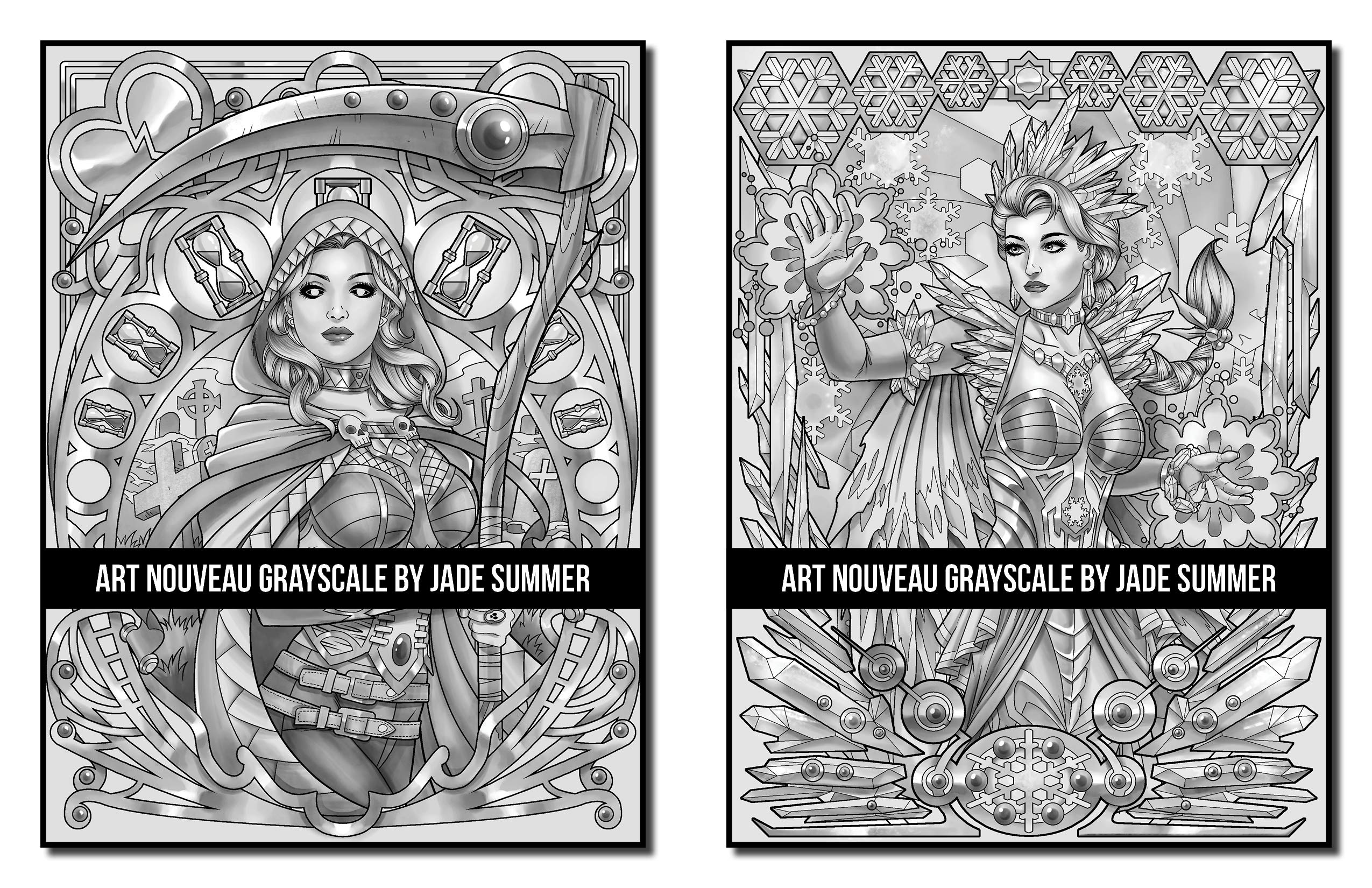 Art Nouveau Grayscale: An Adult Coloring Book with Fantasy Women, Mythical Creatures, and Detailed Designs for Relaxation (Grayscale Coloring Books)