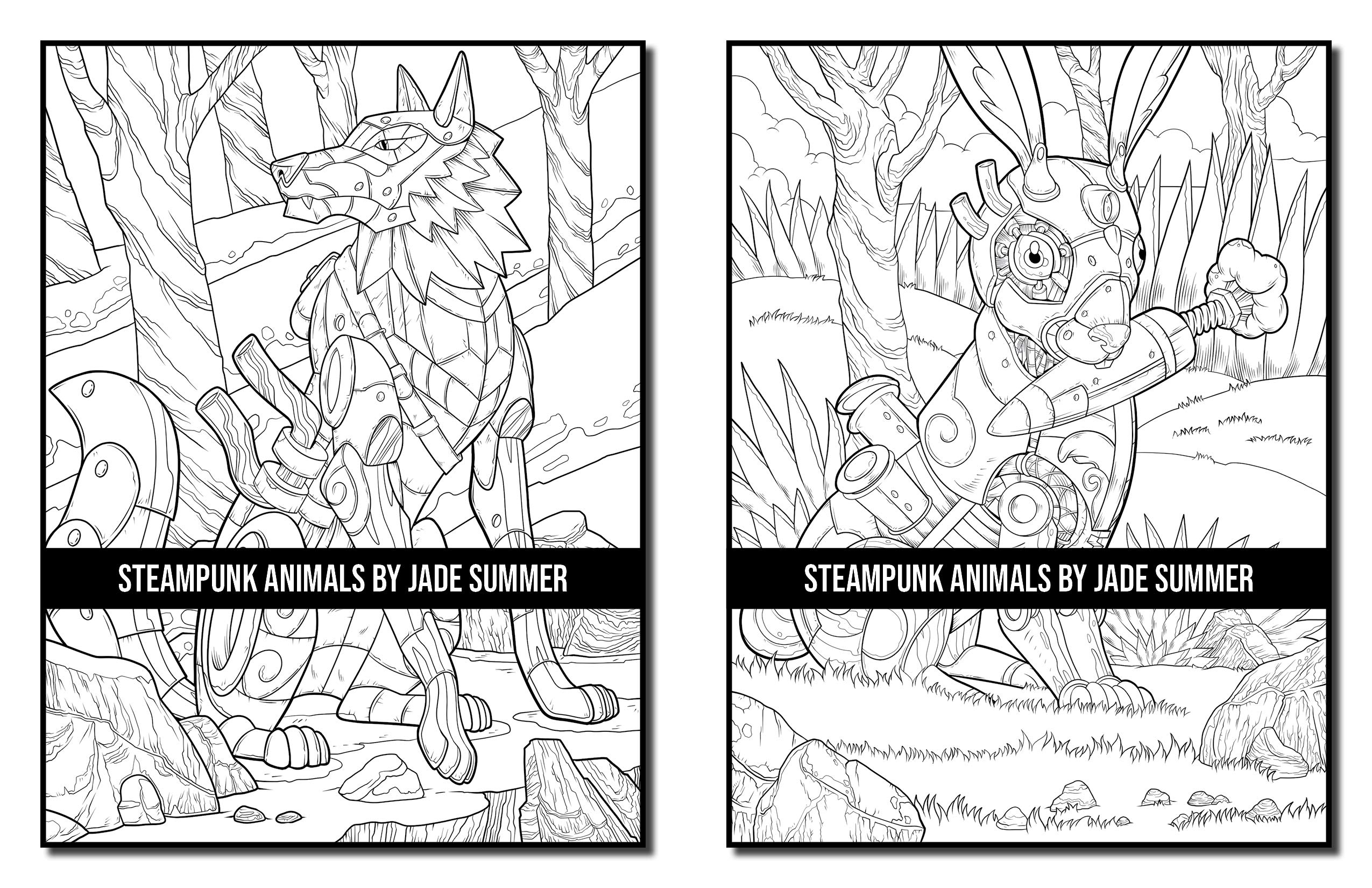 Steampunk Animals: An Adult Coloring Book with Dogs, Lions, Elephants, Owls, Monkeys, Wolves, and More!