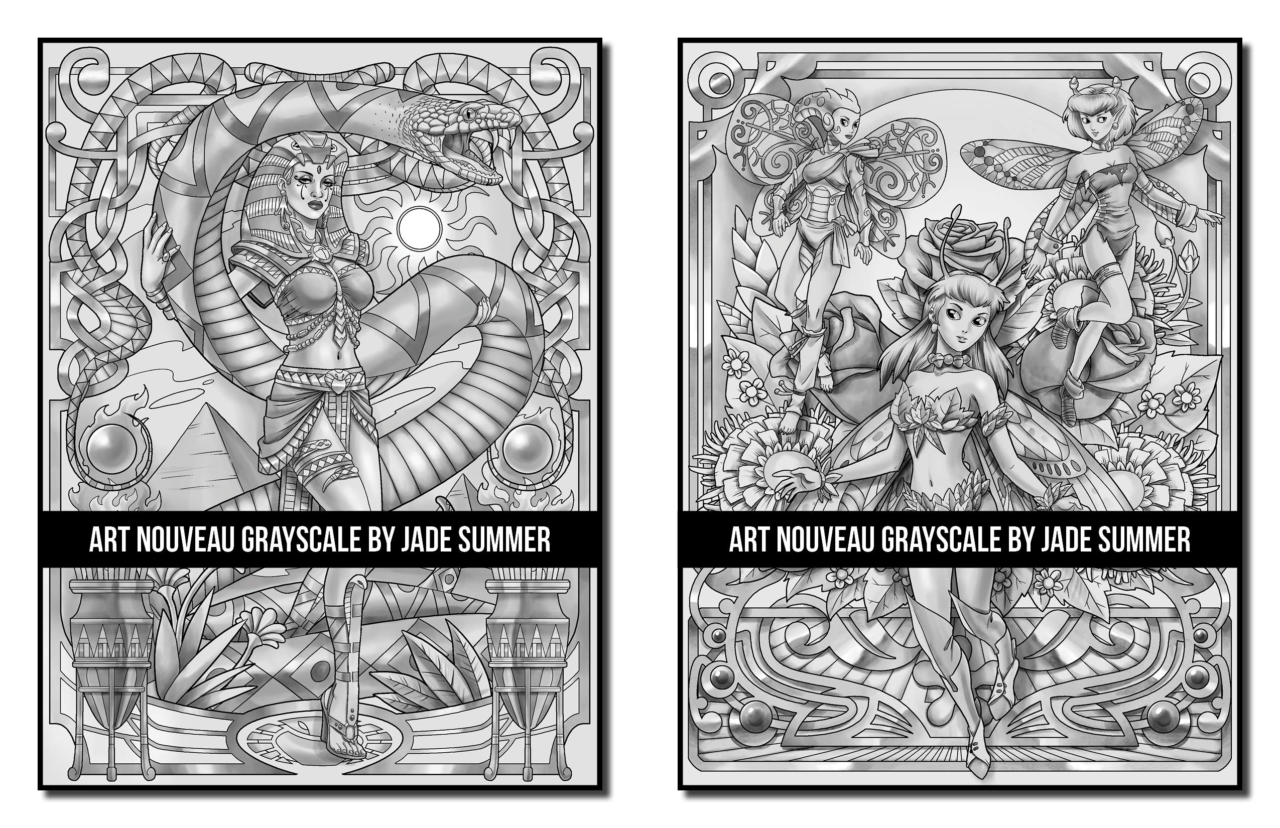 Art Nouveau Grayscale: An Adult Coloring Book with Fantasy Women, Mythical Creatures, and Detailed Designs for Relaxation (Grayscale Coloring Books)