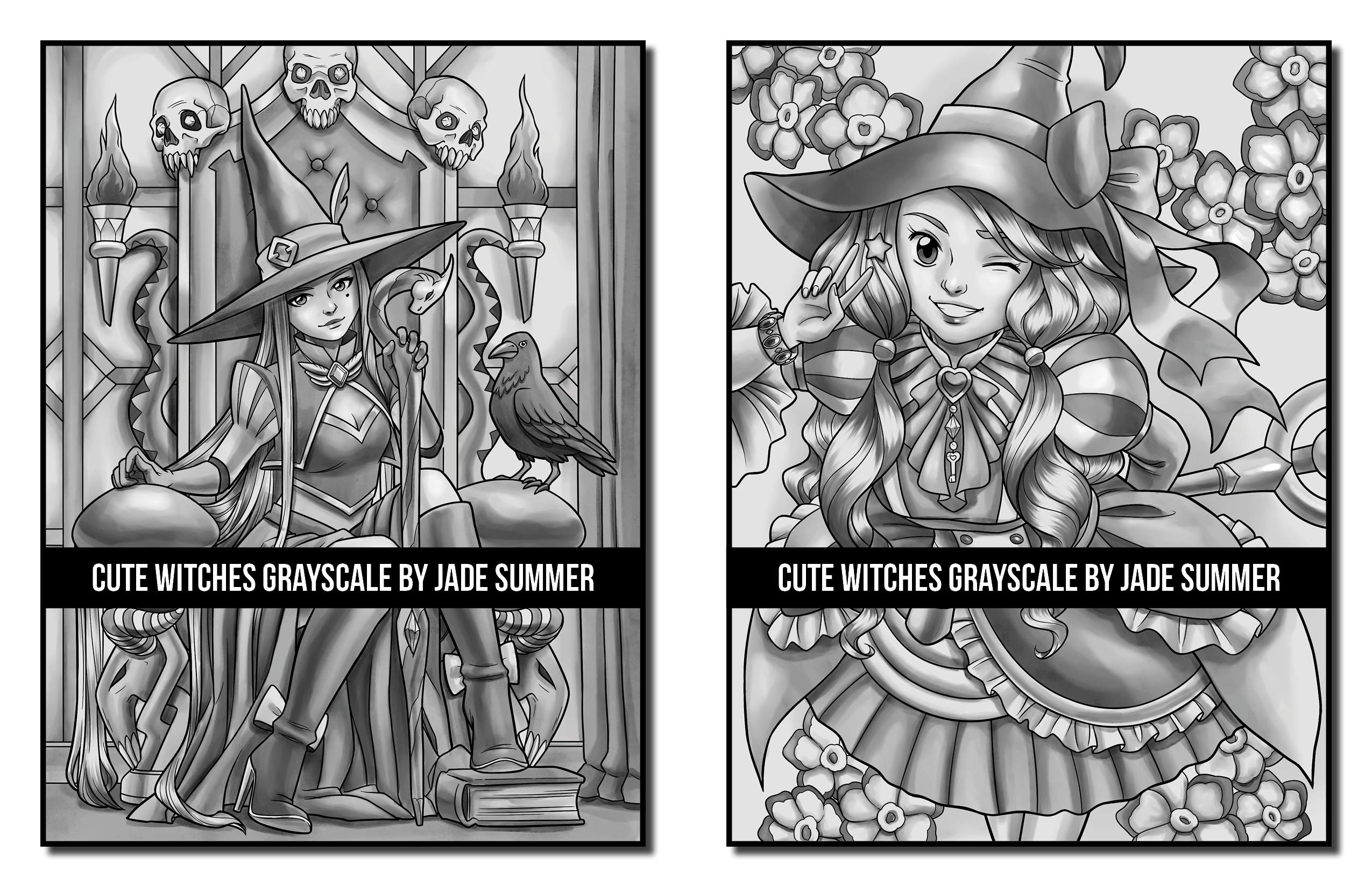 Cute Witches Grayscale: An Adult Coloring Book with Adorable Gothic Scenes, and Spooky Halloween Fun (Grayscale Coloring Books)