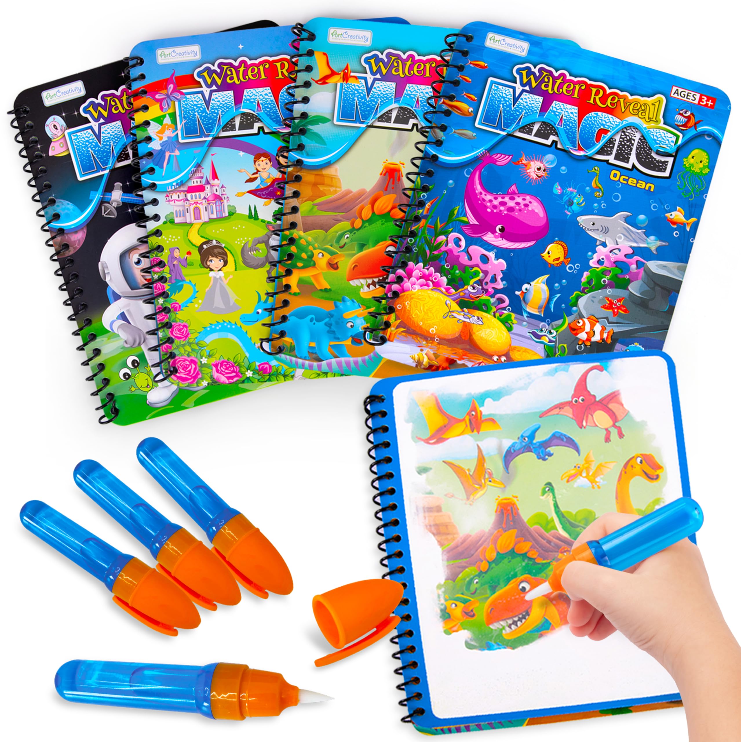 ArtCreativity 4 Pack Magic Water Coloring Books for Toddlers, Reusable Magic Water Pen Coloring Books for Kids - Mess Free Water Art Book for Toddlers - Travel Activity Toys, No-Mess Coloring