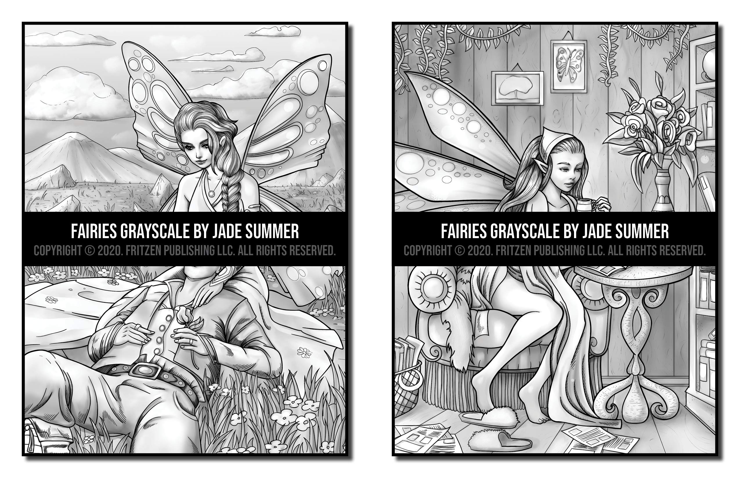 Fairies Grayscale: An Adult Coloring Book with Beautiful Fantasy Women, Cute Magical Animals, and Relaxing Forest Scenes (Grayscale Coloring Books)