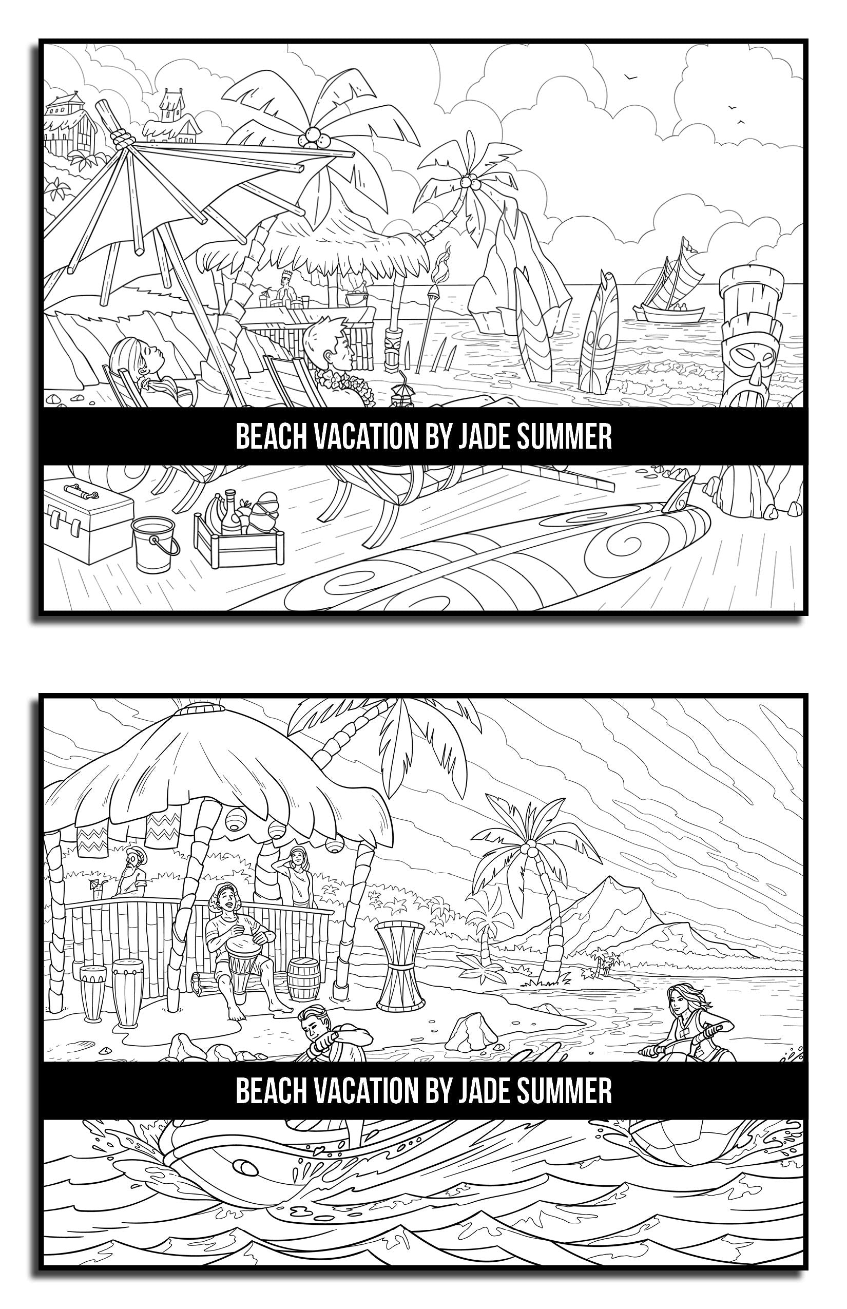 Beach Vacation: An Adult Coloring Book with Fun Scenes, Beautiful Oceans, Romantic Couples, Tropical Landscapes, and More!