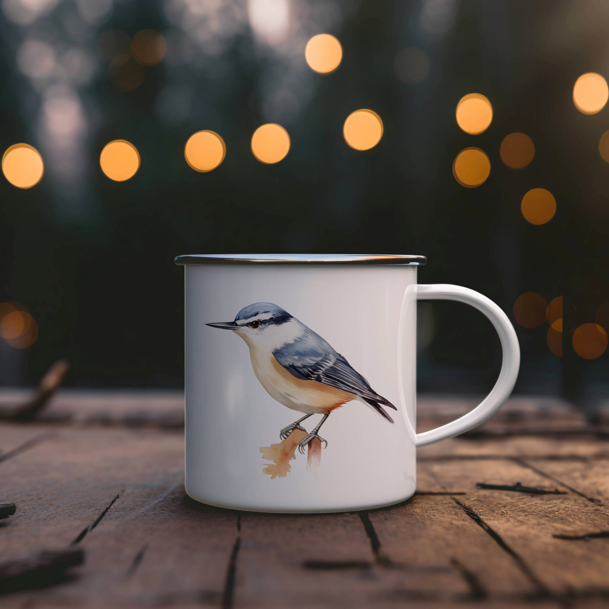 Bird Watching Mug, Chestnut Vented Nuthatch Song Bird Camping Mug, 12oz Camping Mug, White Stainless Steel Cup with Handle