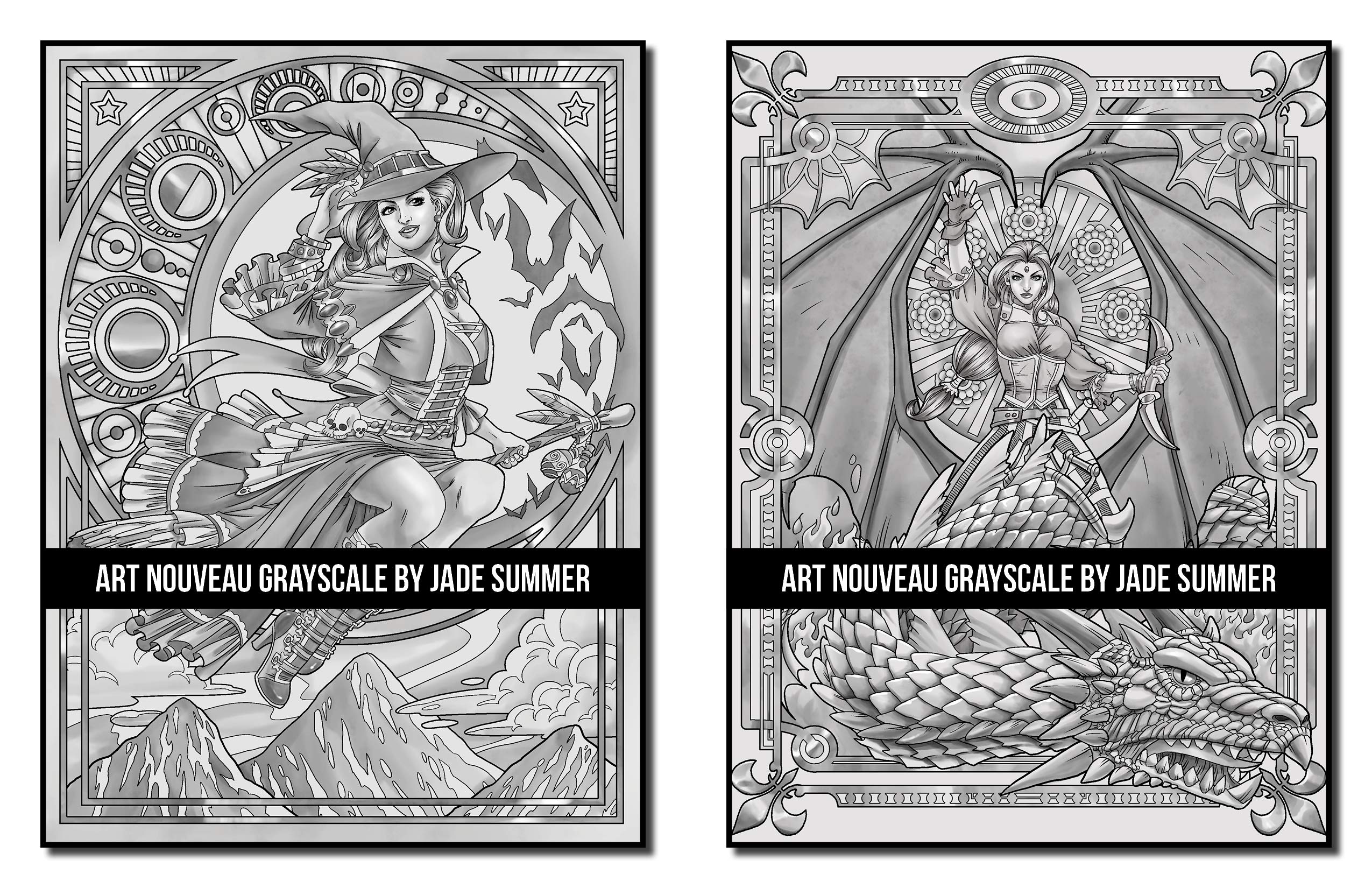 Art Nouveau Grayscale: An Adult Coloring Book with Fantasy Women, Mythical Creatures, and Detailed Designs for Relaxation (Grayscale Coloring Books)