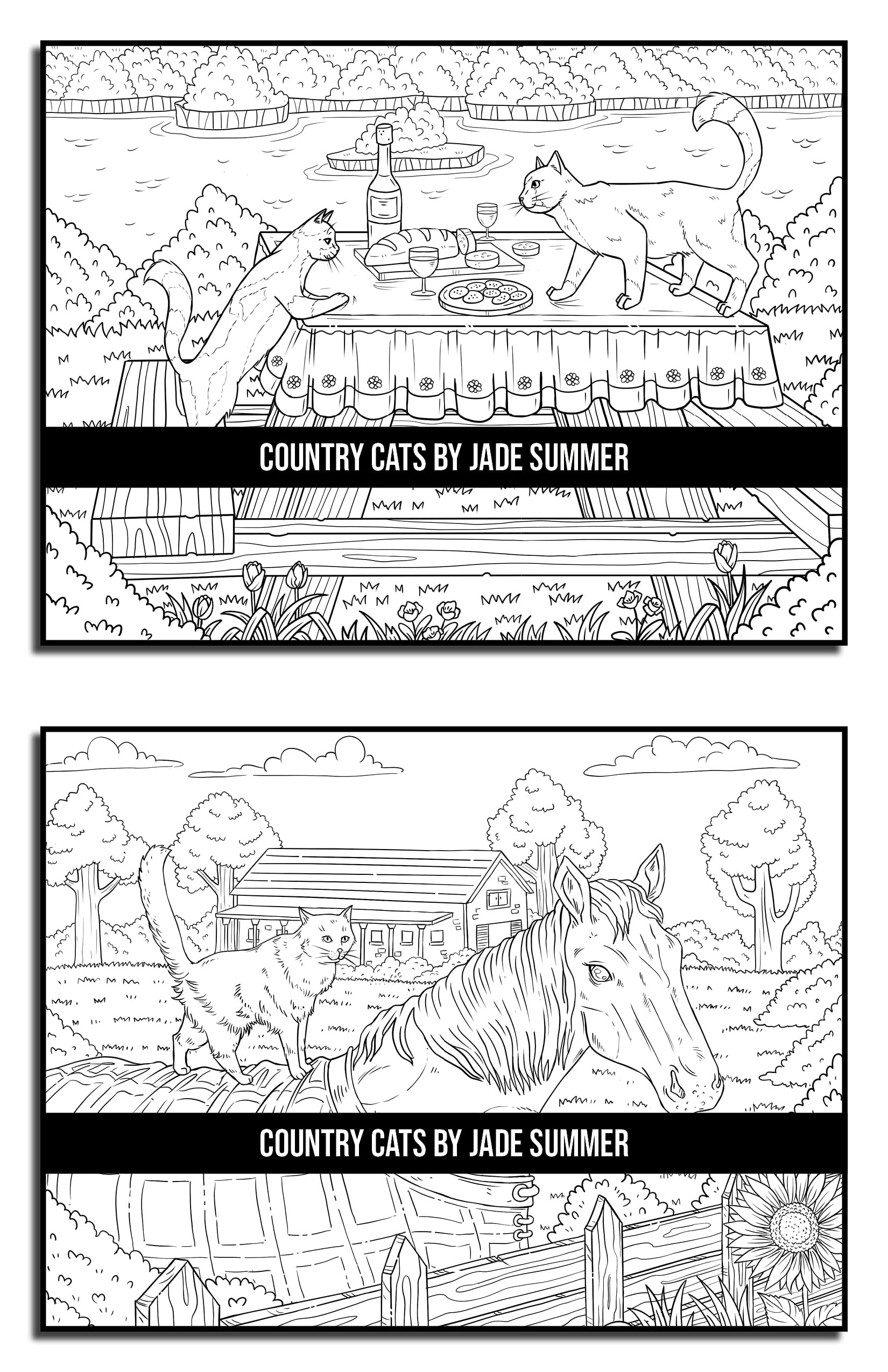 Country Cats Coloring Book: For Adults with Adorable Cats and Relaxing Nature Scenes (Country Coloring Books)