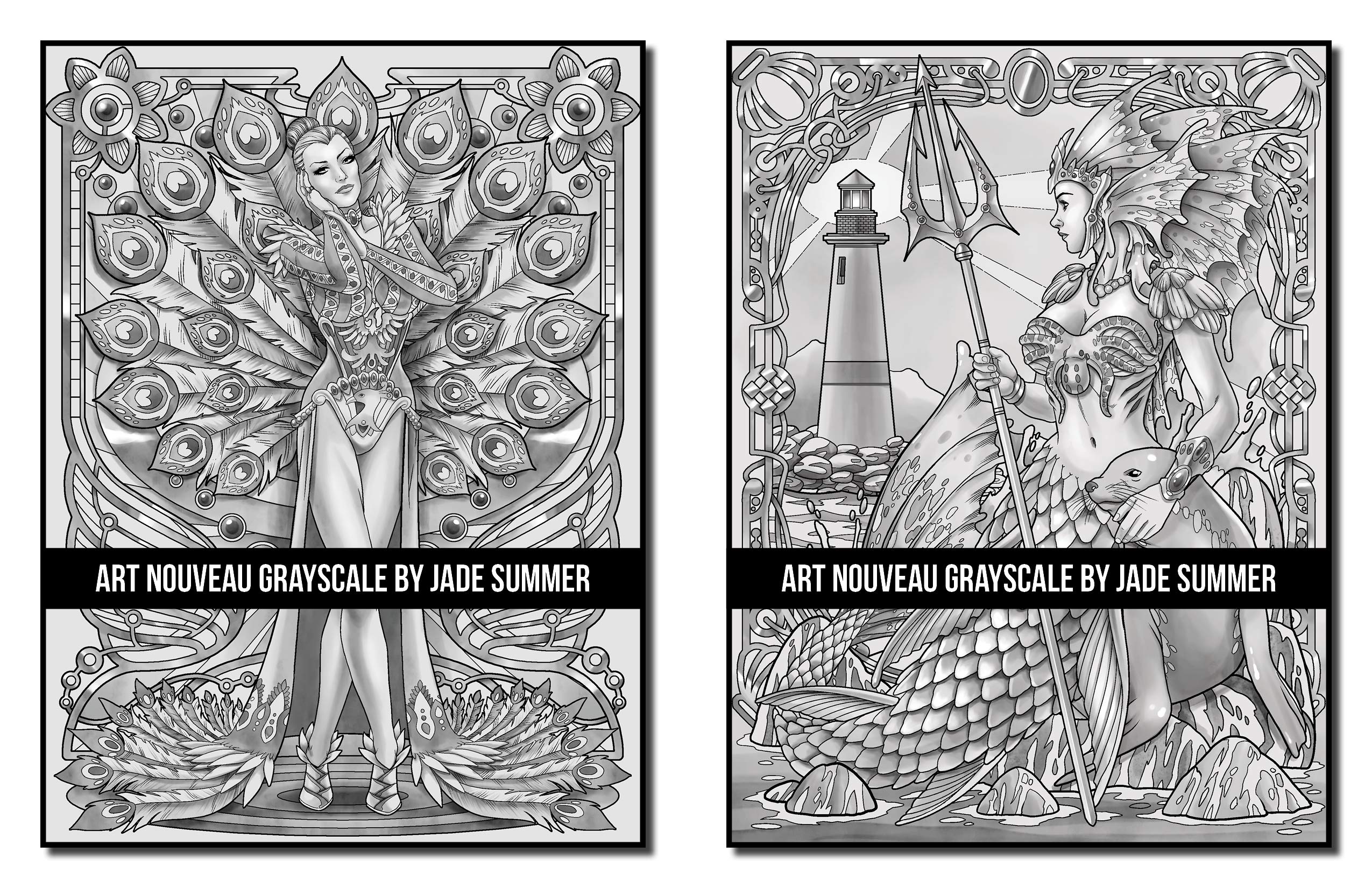 Art Nouveau Grayscale: An Adult Coloring Book with Fantasy Women, Mythical Creatures, and Detailed Designs for Relaxation (Grayscale Coloring Books)