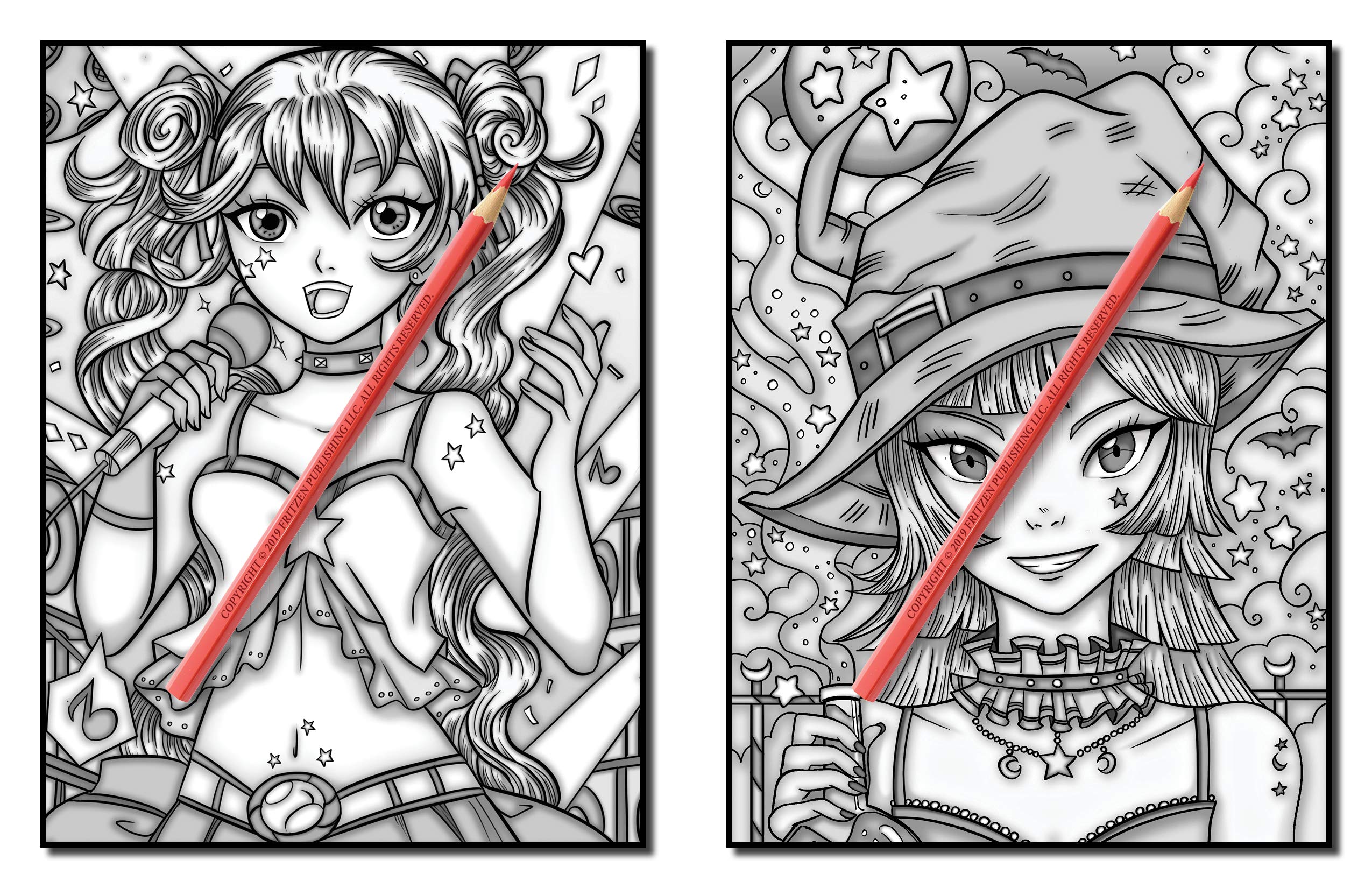 Kawaii Grayscale: An Adult Coloring Book with Beautiful Anime Portraits, Mythical Creatures, and Fantasy Scenes