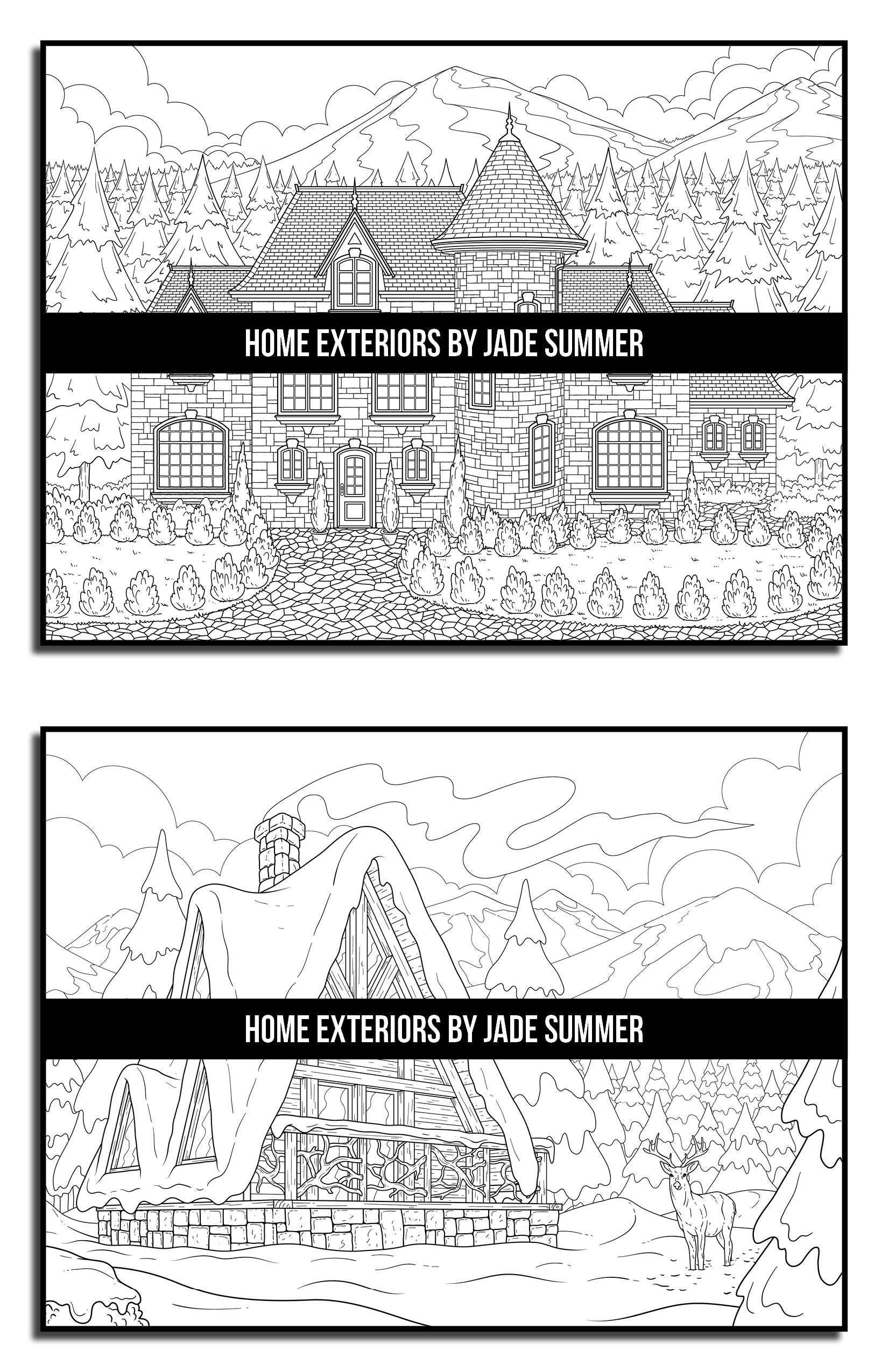 Home Exteriors Coloring Book: For Adults with Beautiful Houses, Cozy Cabins, Luxurious Mansions, and Country Homes