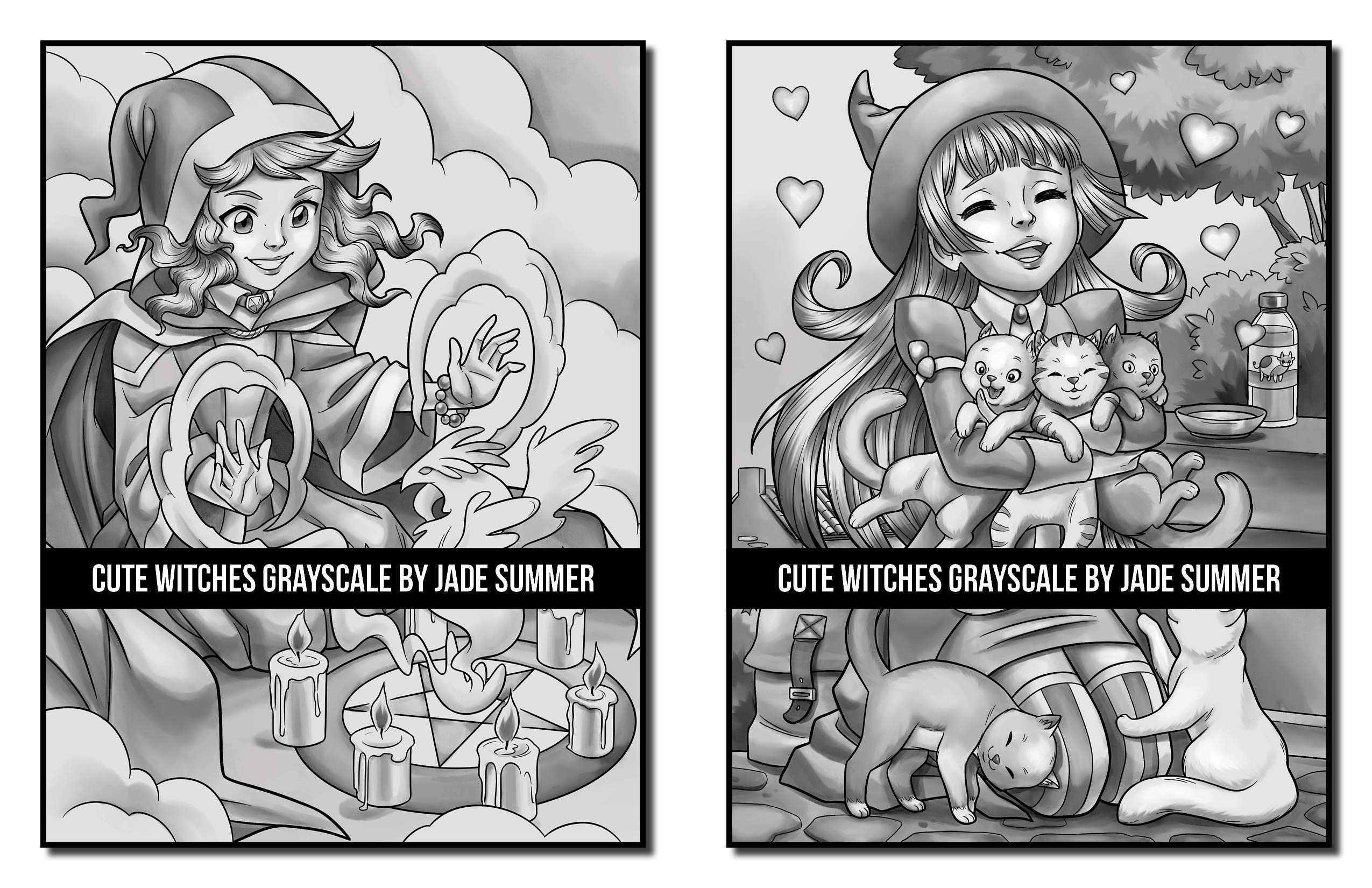Cute Witches Grayscale: An Adult Coloring Book with Adorable Gothic Scenes, and Spooky Halloween Fun (Grayscale Coloring Books)