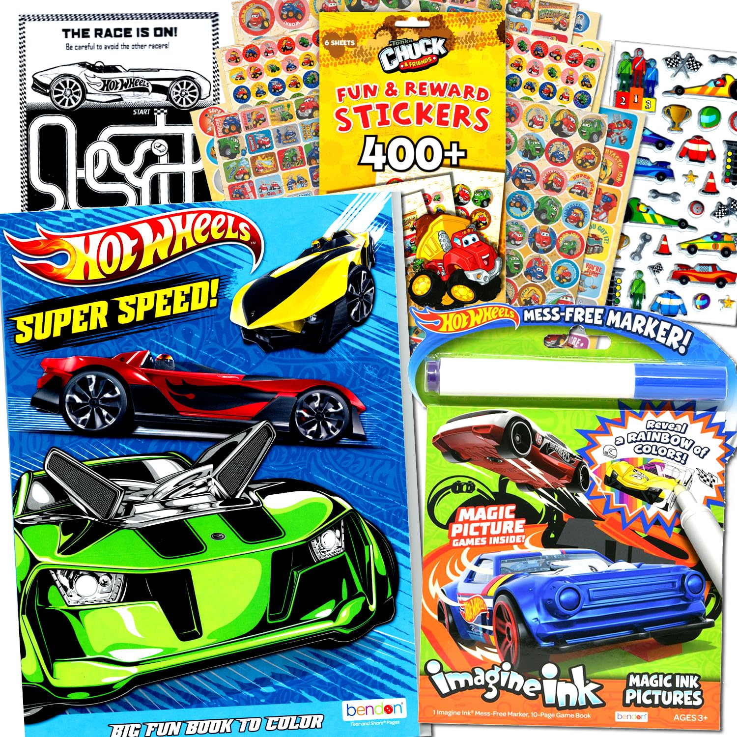 Hot Wheels Coloring Book Set for Kids Bundle with Hot Wheels Car Activity Books, Sticker Pads, Hot Wheels Hot Rod Imagine Ink Coloring and More