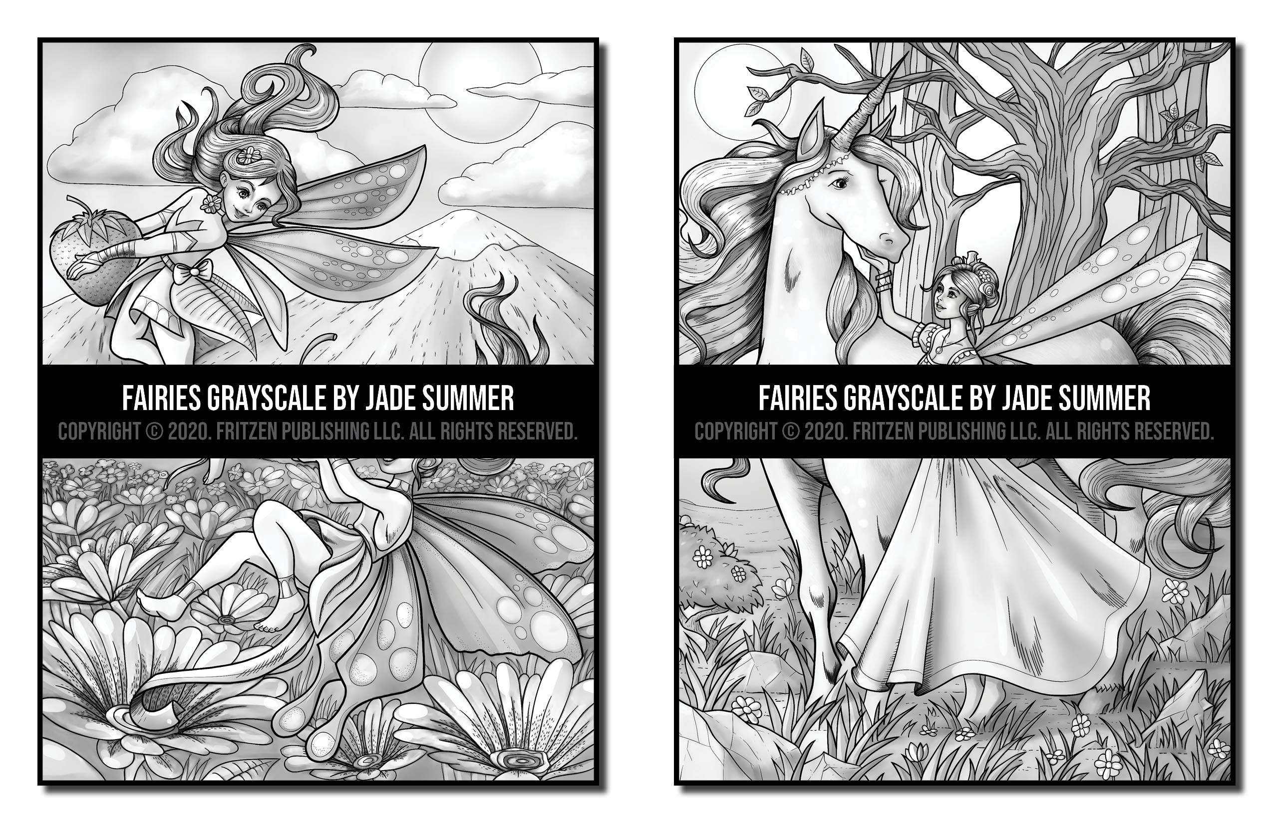 Fairies Grayscale: An Adult Coloring Book with Beautiful Fantasy Women, Cute Magical Animals, and Relaxing Forest Scenes (Grayscale Coloring Books)
