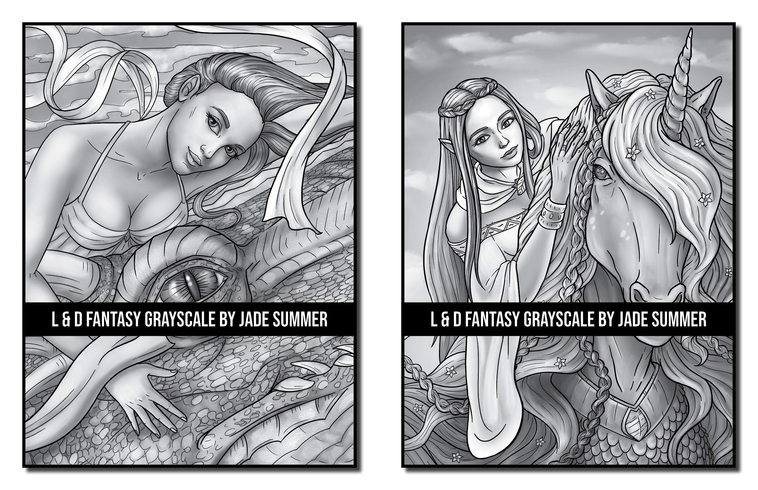 Light & Dark Fantasy: A Grayscale Coloring Book Collection with Beautiful Women, Magical Creatures, and Relaxing Fantasy Scenes (Grayscale Coloring Books)