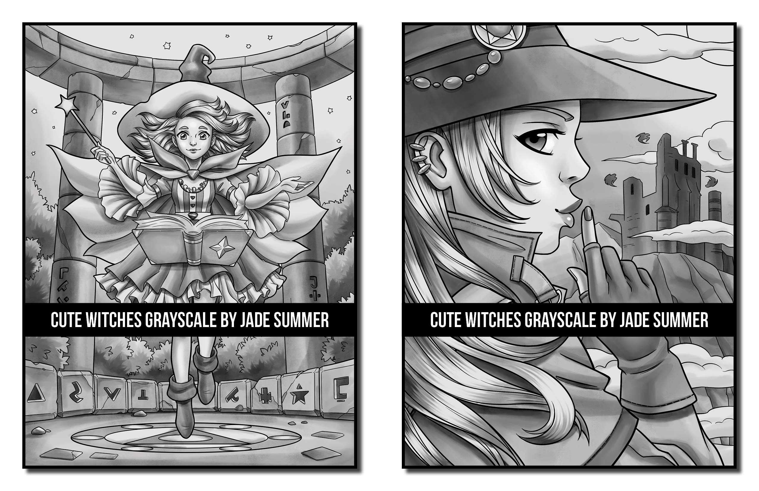 Cute Witches Grayscale: An Adult Coloring Book with Adorable Gothic Scenes, and Spooky Halloween Fun (Grayscale Coloring Books)