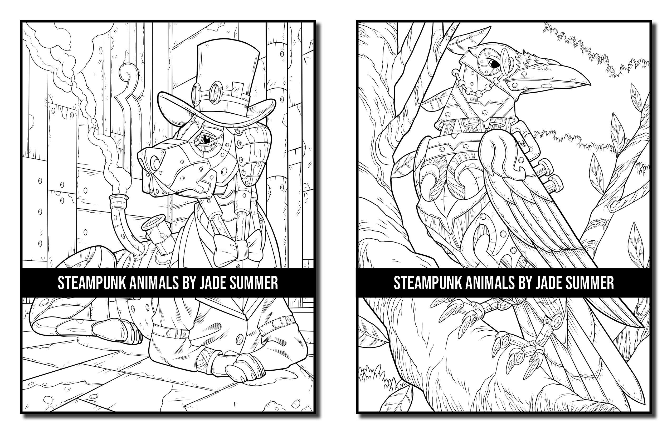 Steampunk Animals: An Adult Coloring Book with Dogs, Lions, Elephants, Owls, Monkeys, Wolves, and More!