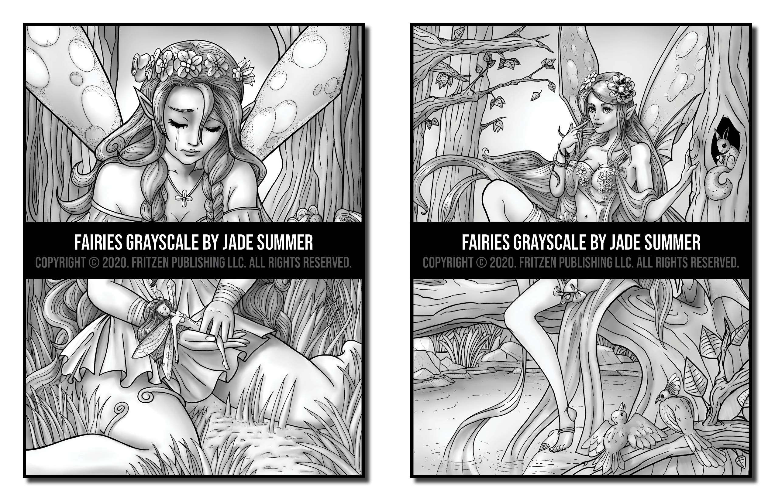 Fairies Grayscale: An Adult Coloring Book with Beautiful Fantasy Women, Cute Magical Animals, and Relaxing Forest Scenes (Grayscale Coloring Books)