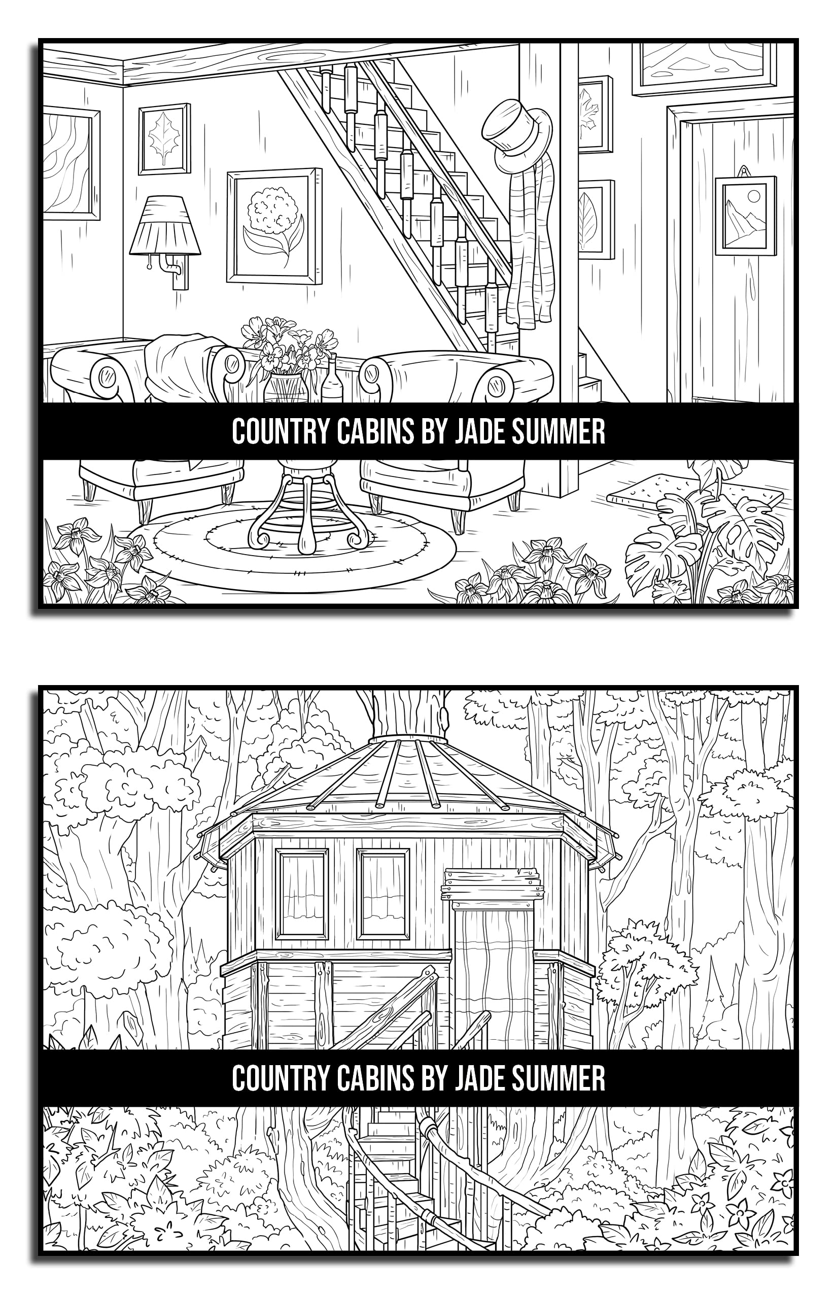 Country Cabins Coloring Book: For Adults with Rustic Cabins, Charming Interior Designs, Beautiful Landscapes, and Peaceful Nature Scenes (Country Coloring Books)