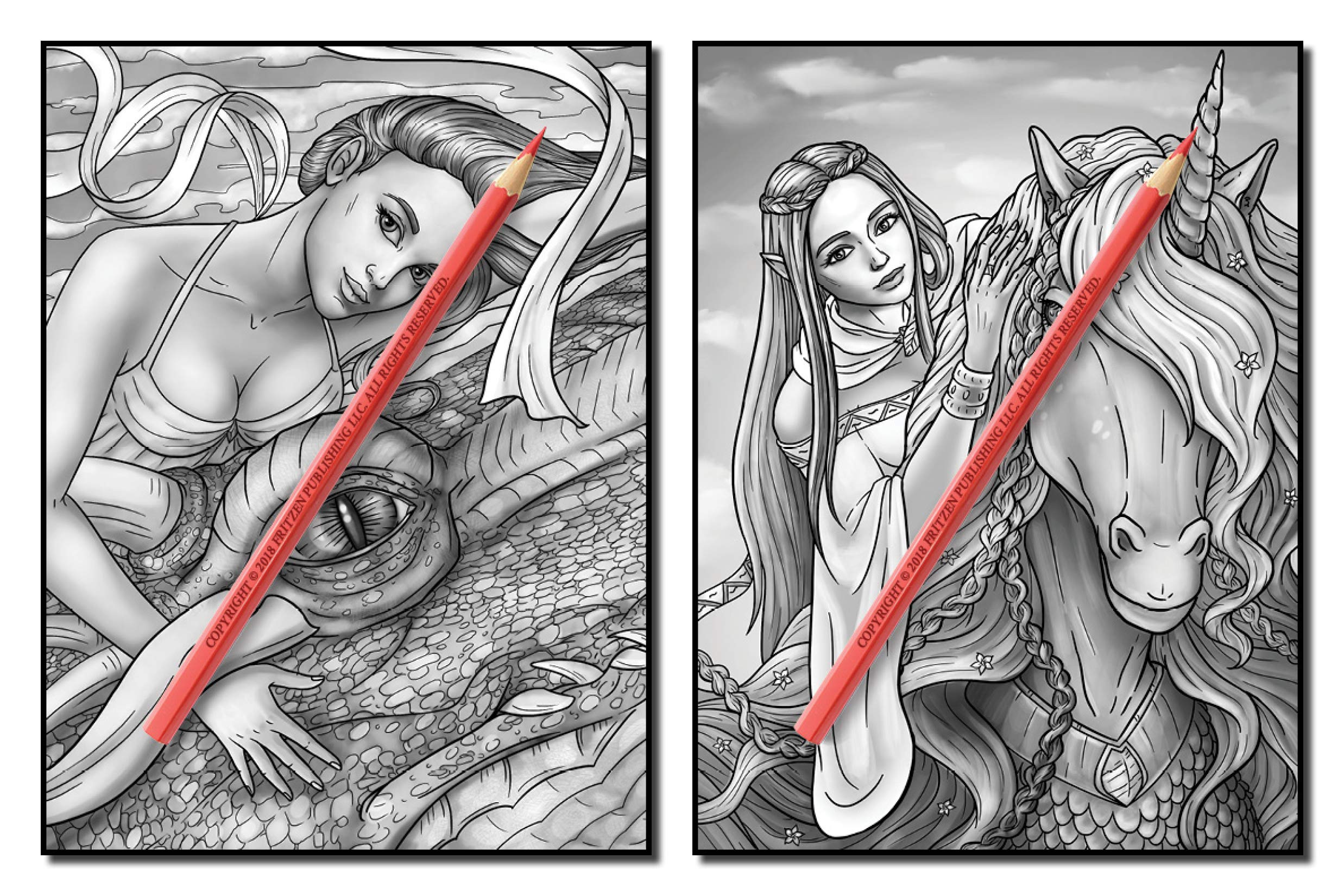 Light & Dark Fantasy: A Grayscale Coloring Book Collection with Beautiful Women, Magical Creatures, and Relaxing Fantasy Scenes (Grayscale Coloring Books)