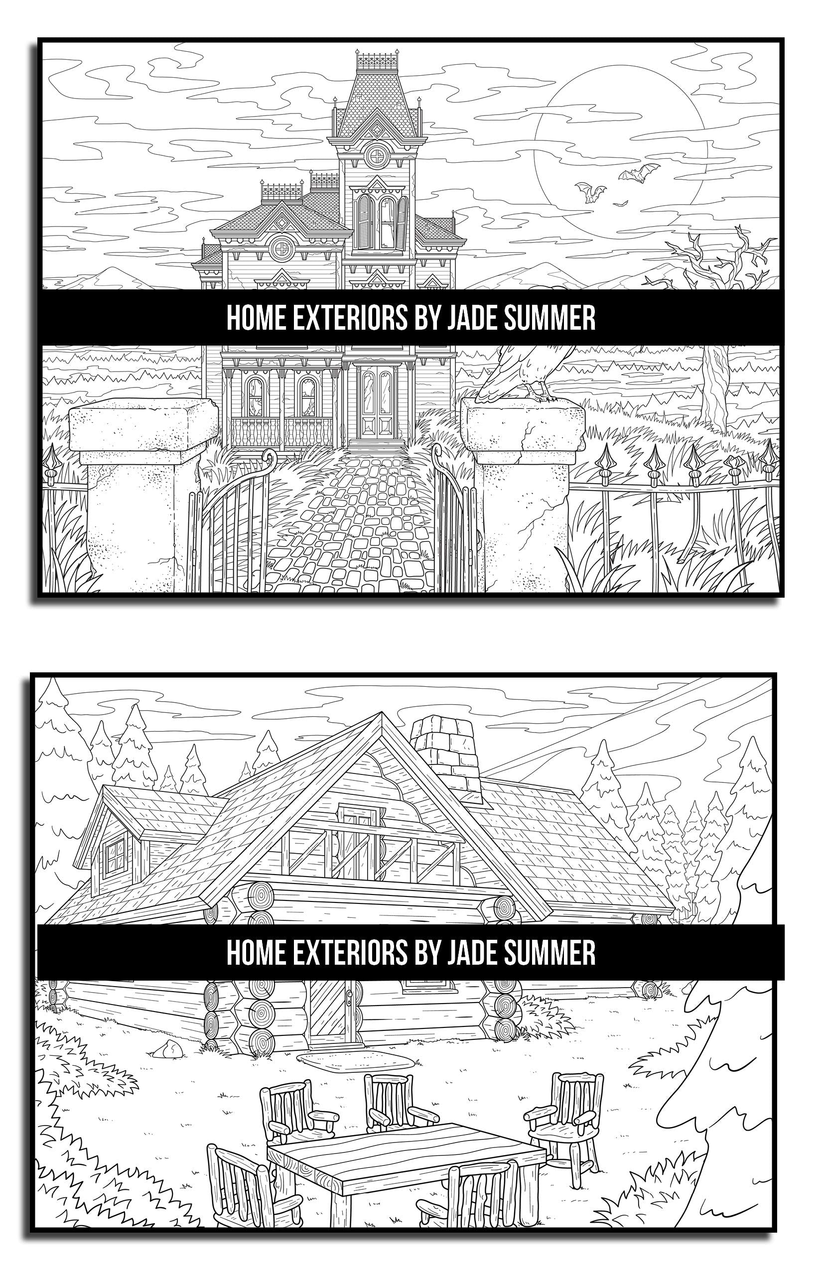 Home Exteriors Coloring Book: For Adults with Beautiful Houses, Cozy Cabins, Luxurious Mansions, and Country Homes