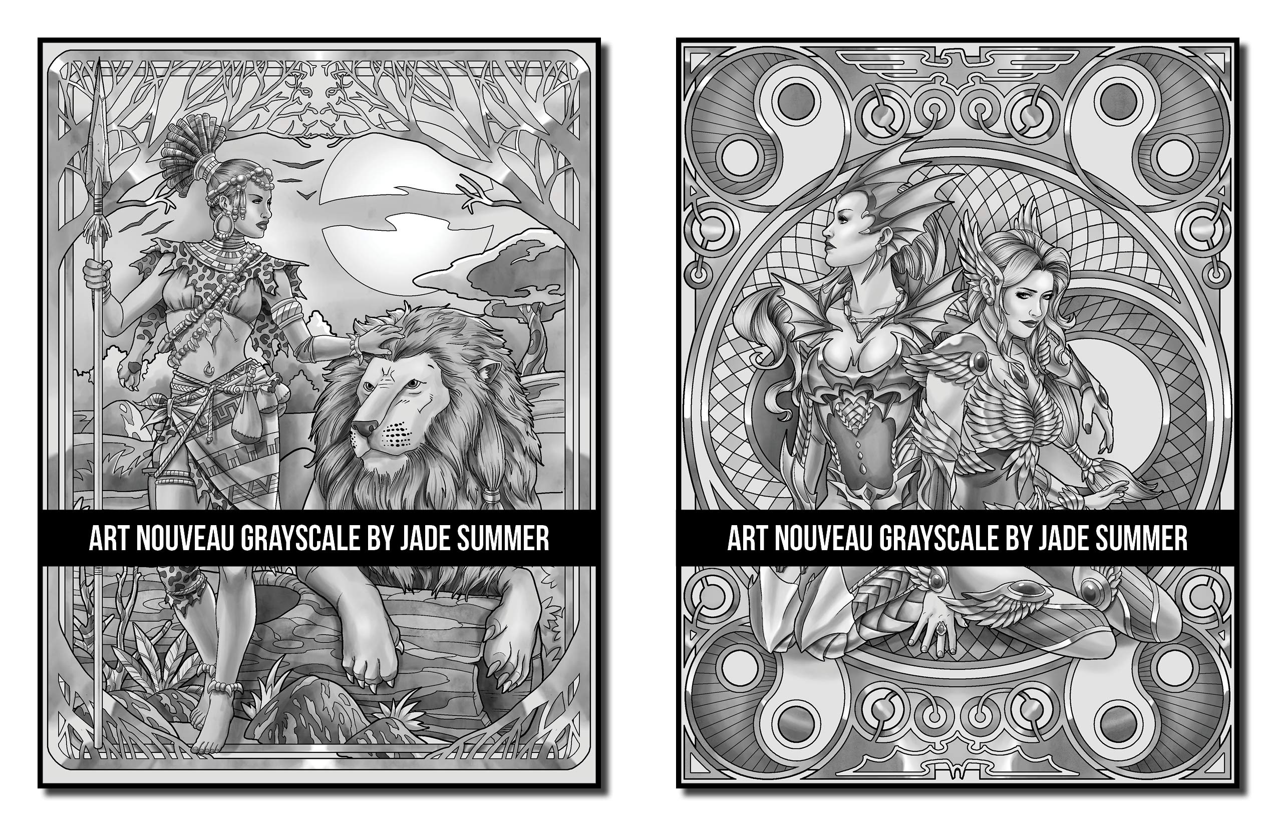 Art Nouveau Grayscale: An Adult Coloring Book with Fantasy Women, Mythical Creatures, and Detailed Designs for Relaxation (Grayscale Coloring Books)