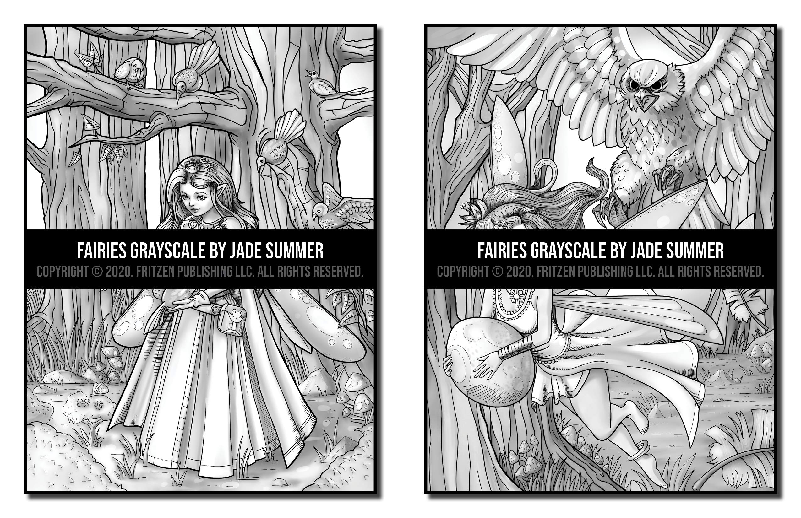 Fairies Grayscale: An Adult Coloring Book with Beautiful Fantasy Women, Cute Magical Animals, and Relaxing Forest Scenes (Grayscale Coloring Books)