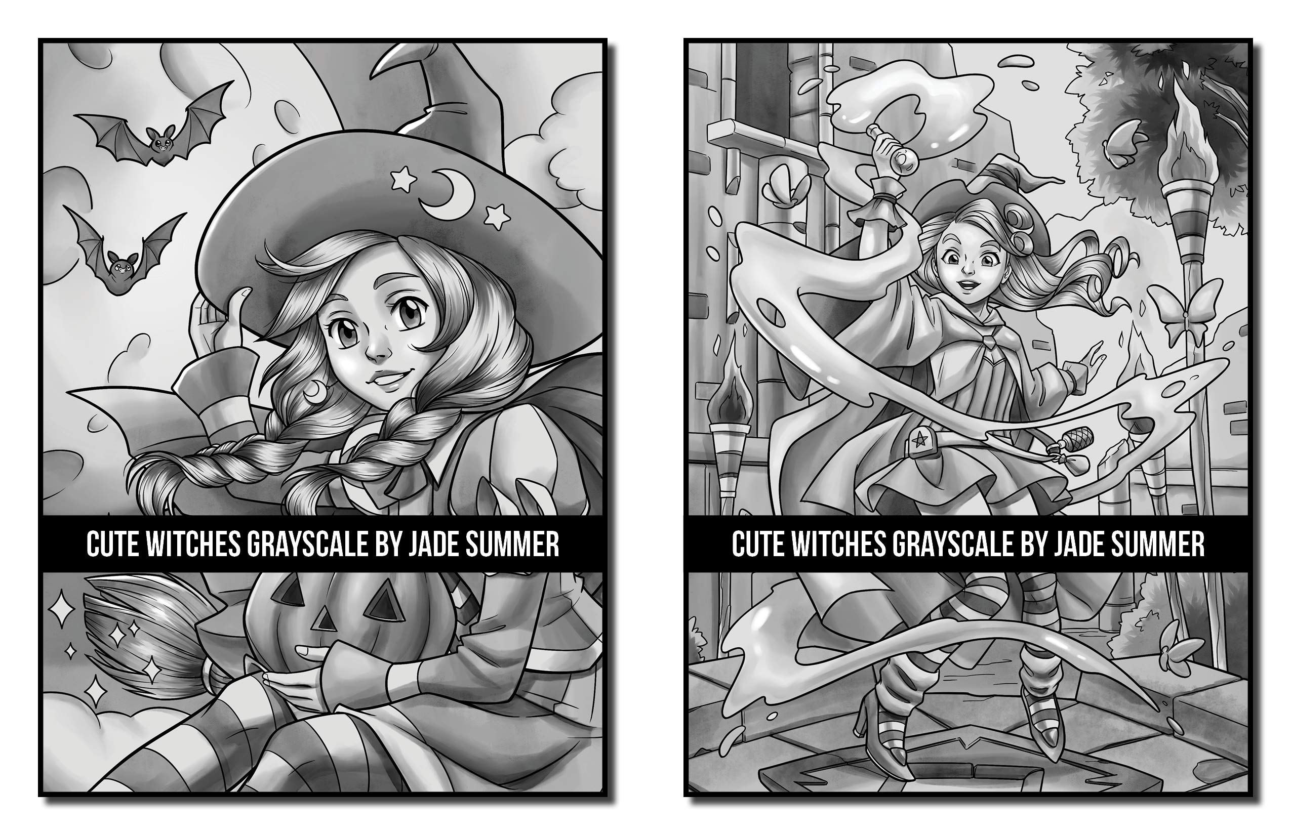 Cute Witches Grayscale: An Adult Coloring Book with Adorable Gothic Scenes, and Spooky Halloween Fun (Grayscale Coloring Books)