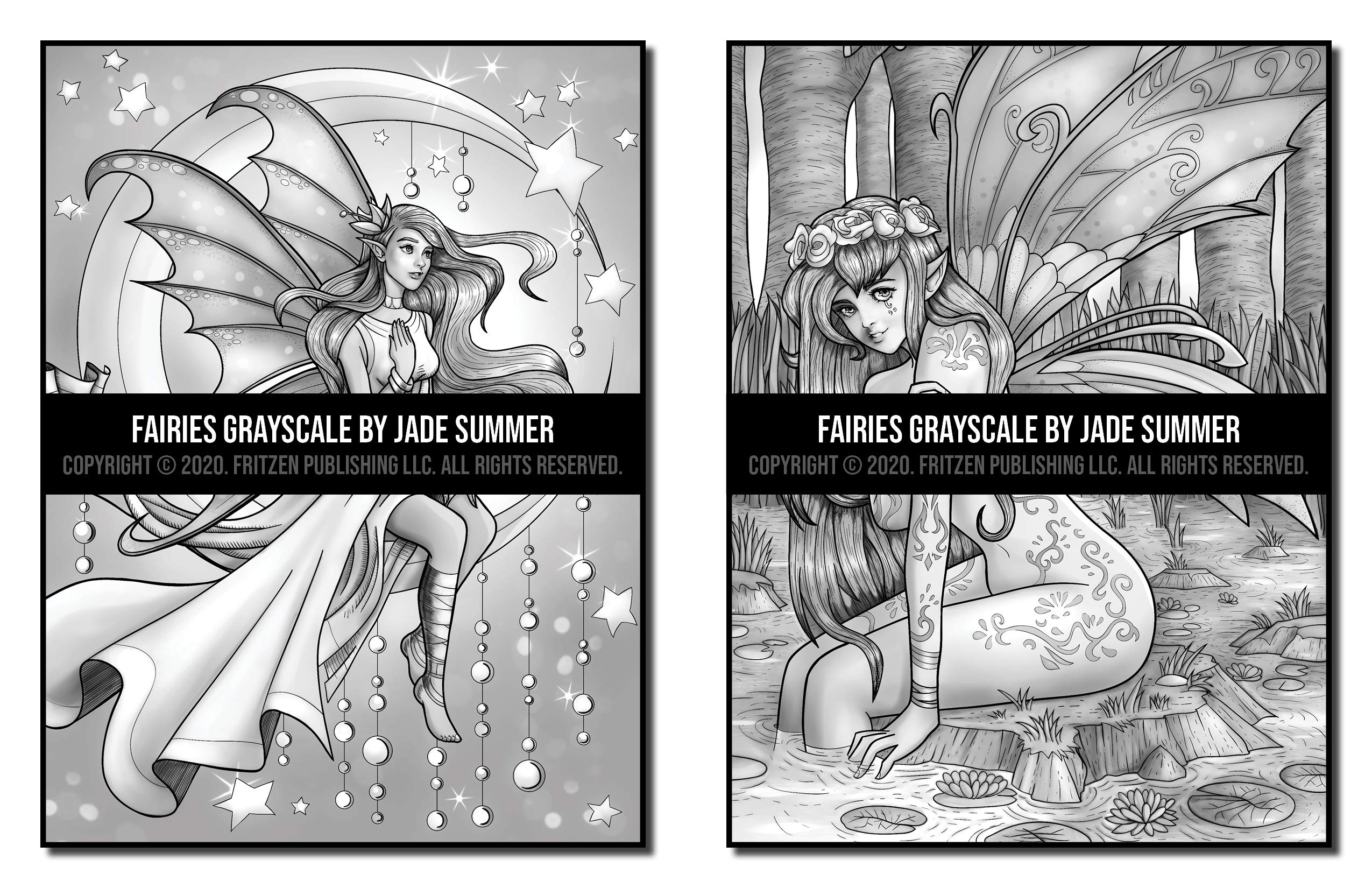 Fairies Grayscale: An Adult Coloring Book with Beautiful Fantasy Women, Cute Magical Animals, and Relaxing Forest Scenes (Grayscale Coloring Books)