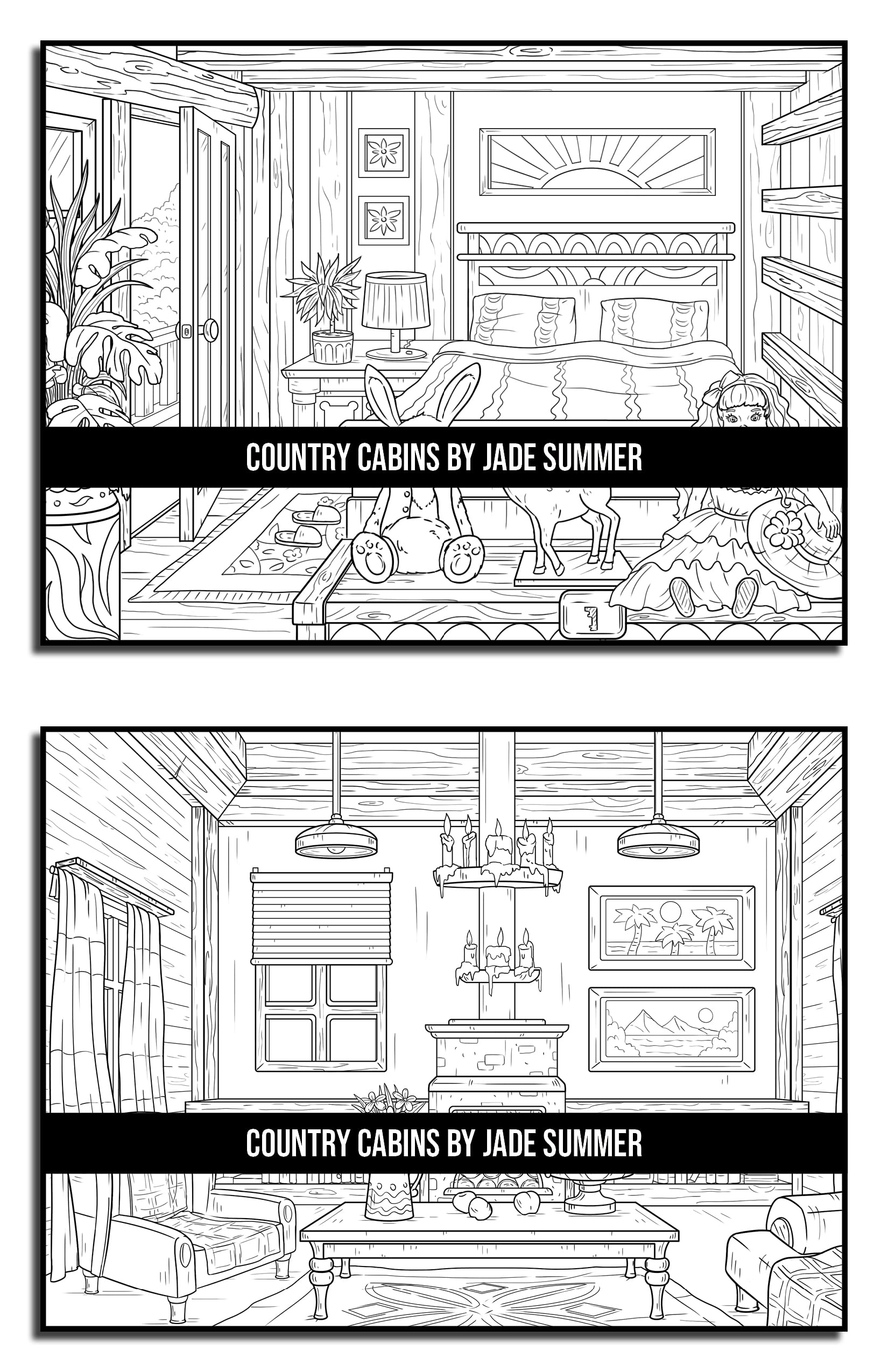 Country Cabins Coloring Book: For Adults with Rustic Cabins, Charming Interior Designs, Beautiful Landscapes, and Peaceful Nature Scenes (Country Coloring Books)