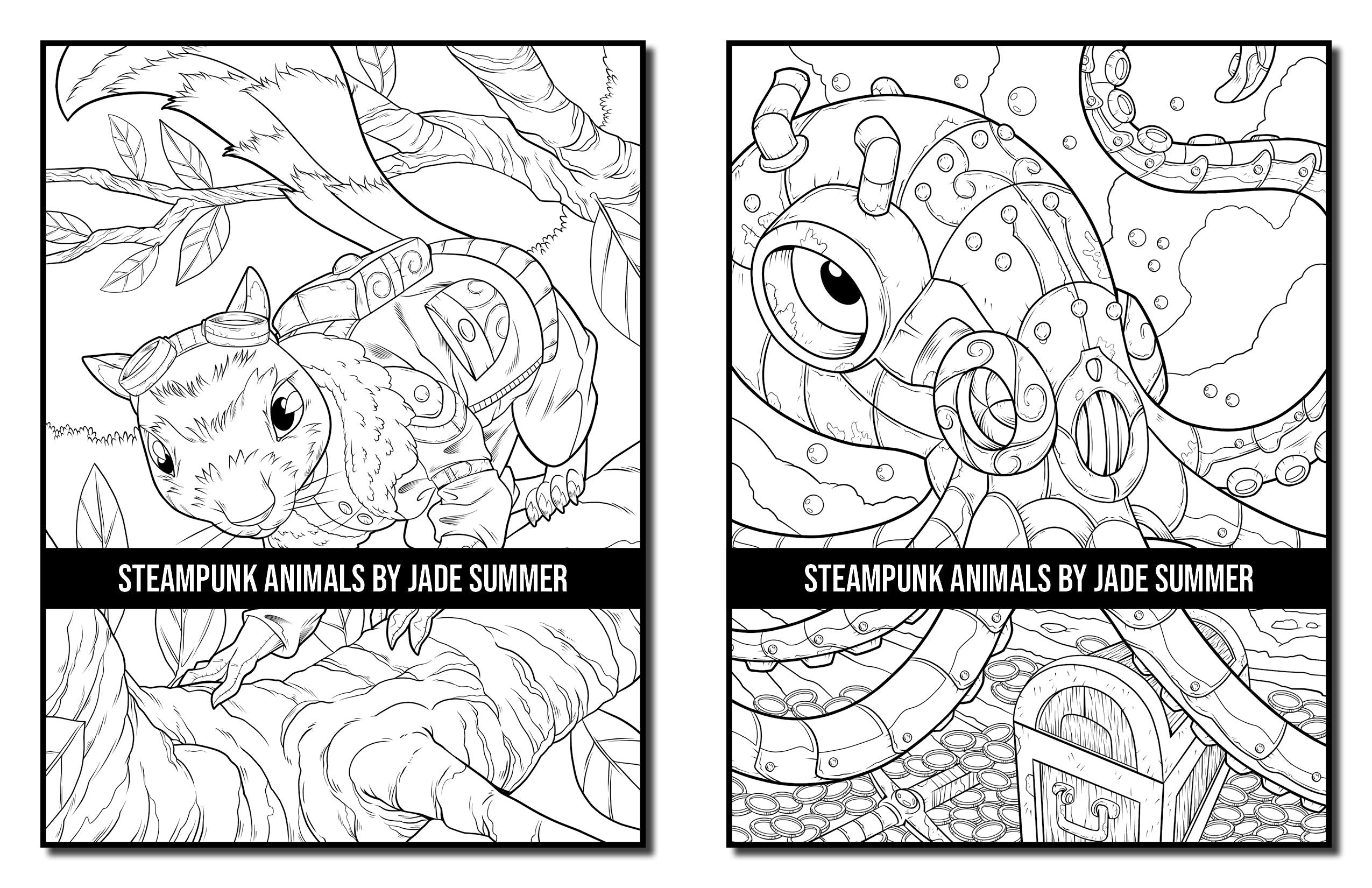 Steampunk Animals: An Adult Coloring Book with Dogs, Lions, Elephants, Owls, Monkeys, Wolves, and More!