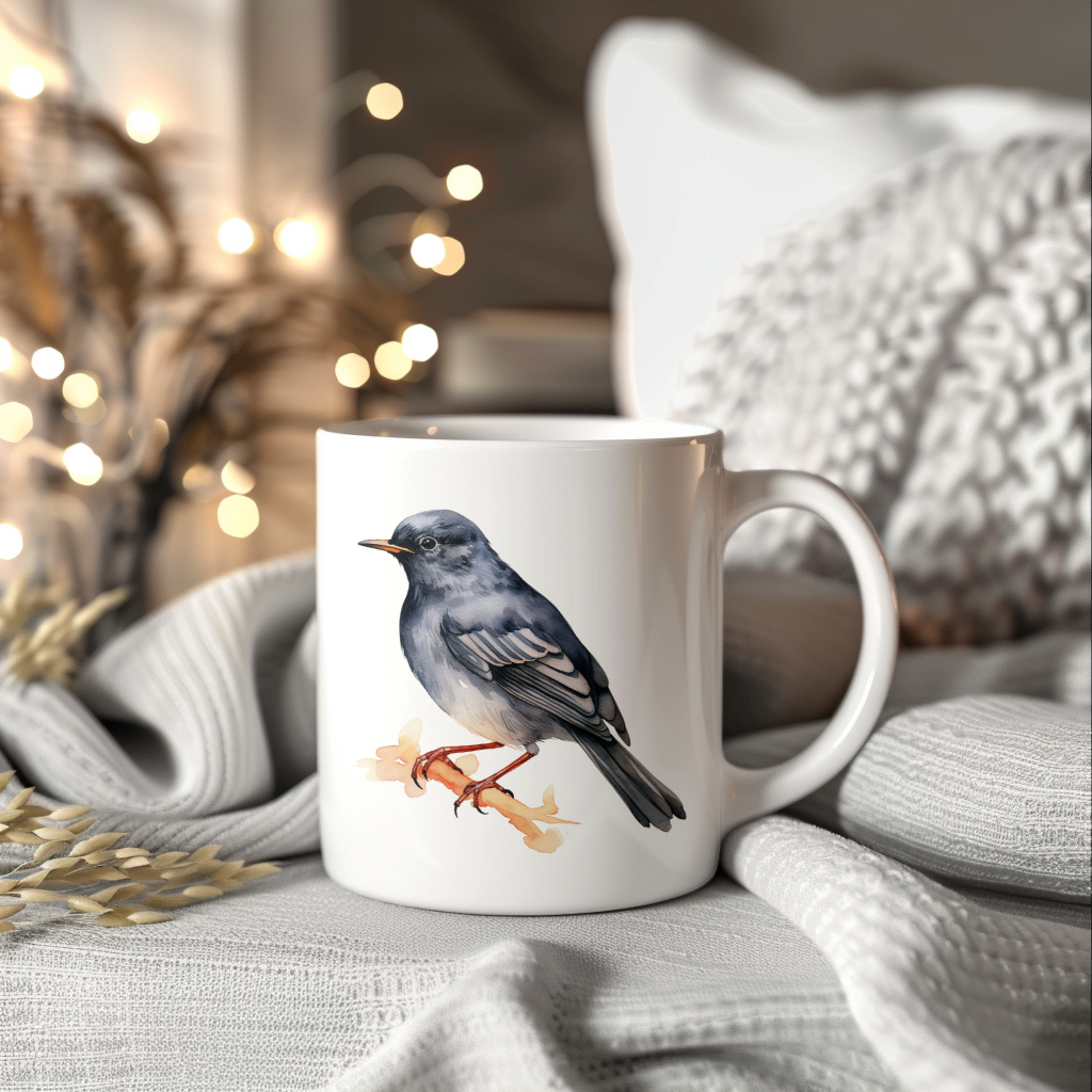 Bird Watching Mug, Slaty Backed Nightingale Thrush Song Bird Mug, 11oz or 15oz White Ceramic Coffee Mug Gift for Bird Watchers