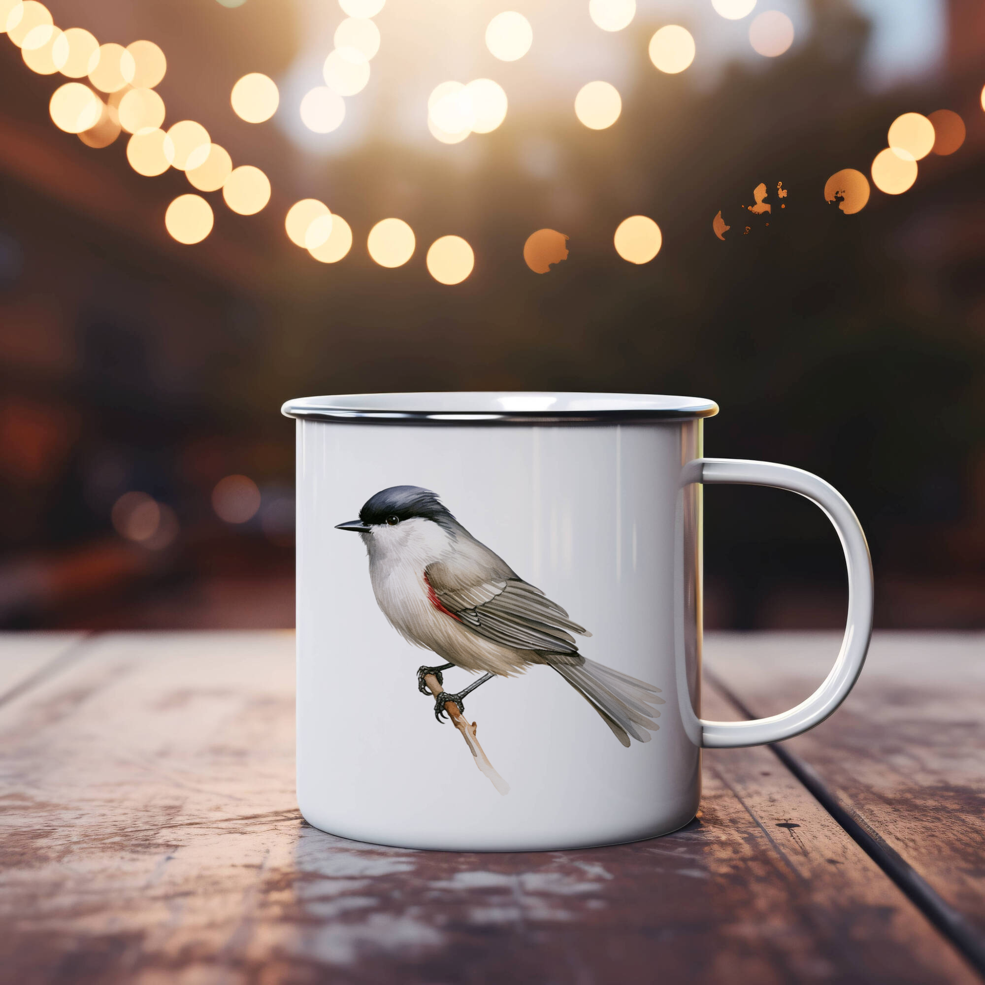 Bird Watching Mug, Blackcap Song Bird Camping Mug, 12oz Camping Mug, White Stainless Steel Cup with Handle