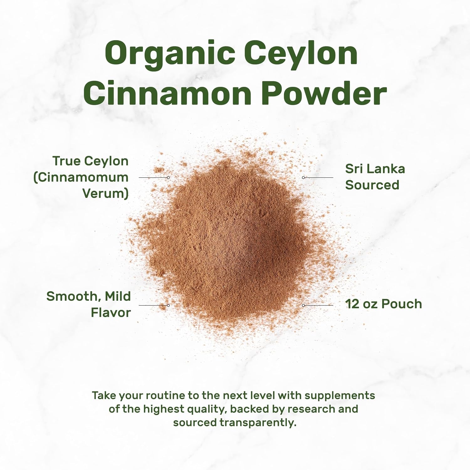 Organic Ceylon Cinnamon Powder, 12 Oz | Sri Lanka Source | Fine Ground True Ceylon Cinnamon (Cinnamomum Verum) | Smooth, Delicate Flavor for Coffee, Tea, Baking | Non-Gmo, Gluten Free