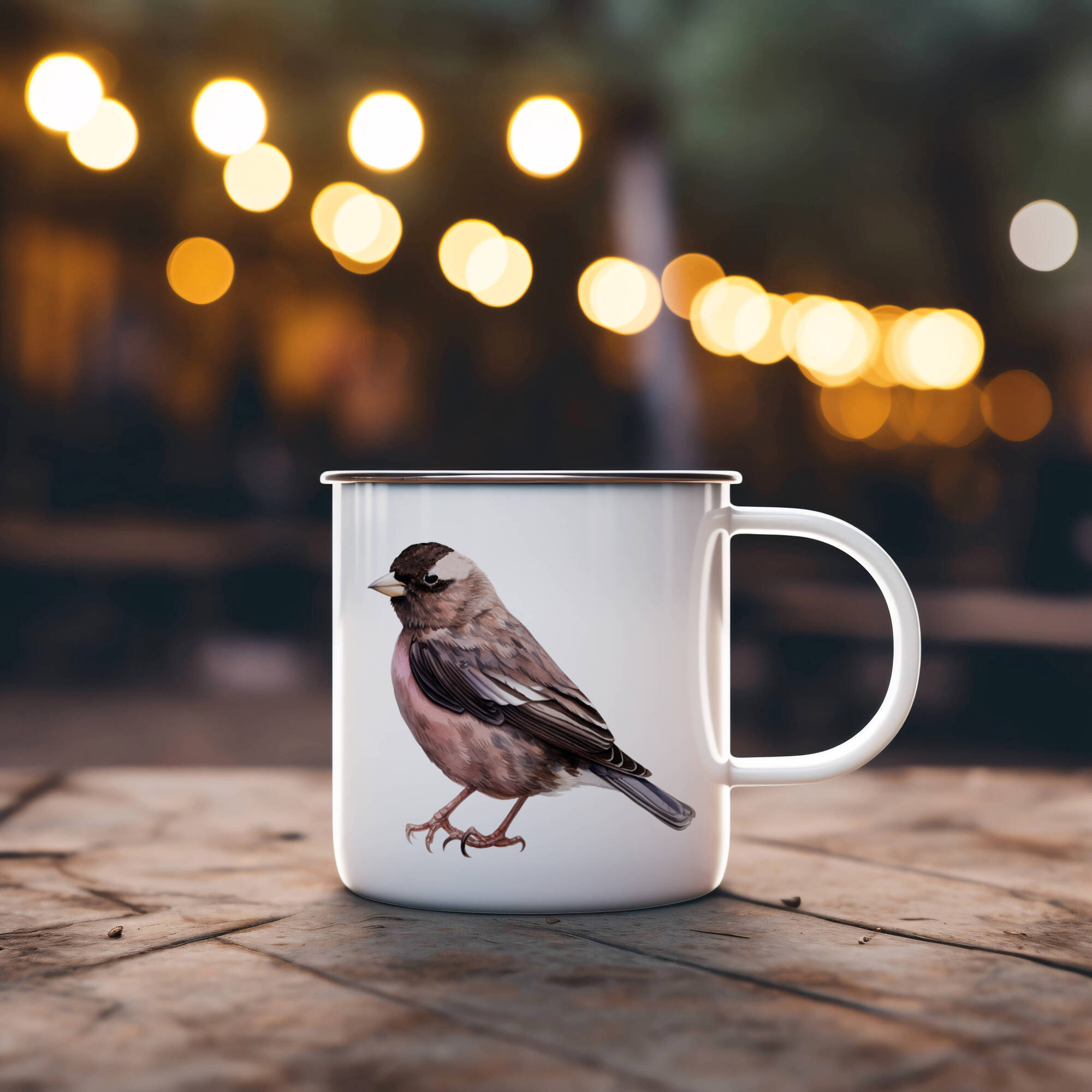 Bird Watching Mug, Black Rosy Finch Song Bird Camping Mug, 12oz Camping Mug, White Stainless Steel Cup with Handle