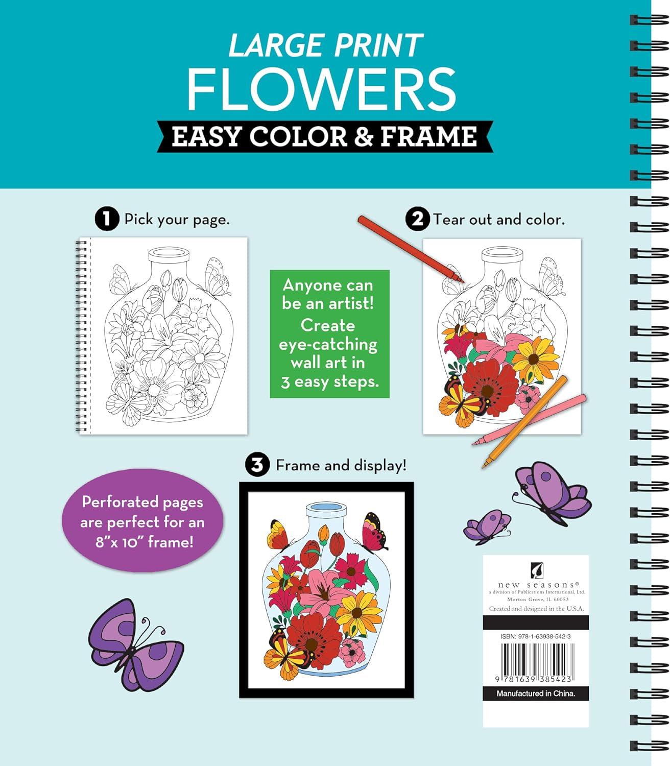Large Print Easy Color & Frame - Flowers (Stress Free Coloring Book)