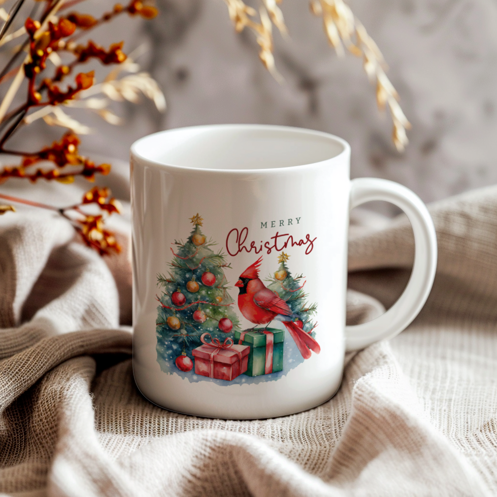 Red Cardinal Mug – Northern Red Cardinal Christmas Mug with Heartfelt Message, 11oz or 15oz White Ceramic Coffee Cup
