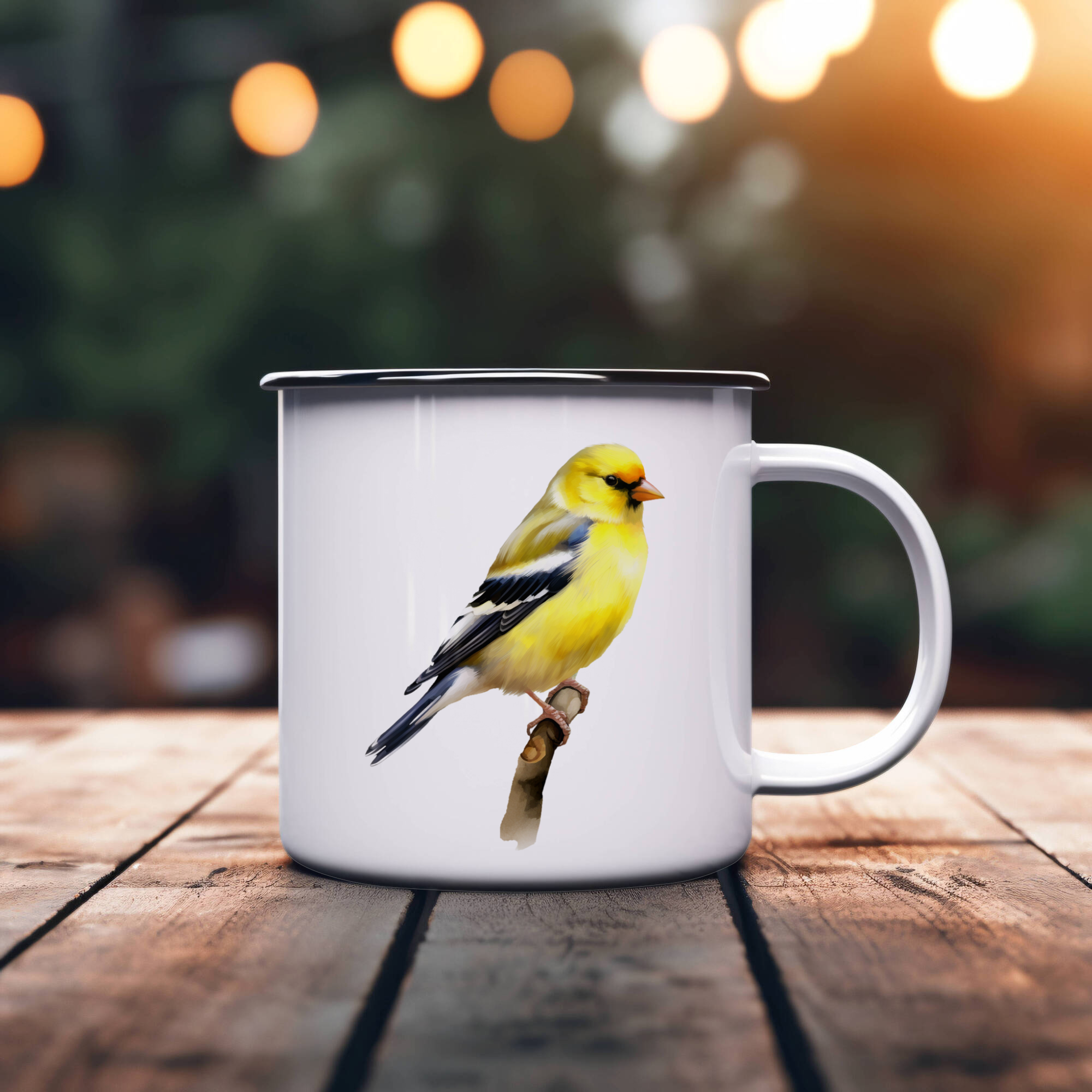 Bird Watching Mug, American Goldfinch Song Bird Camping Mug, 12oz Camping Mug, White Stainless Steel Cup with Handle